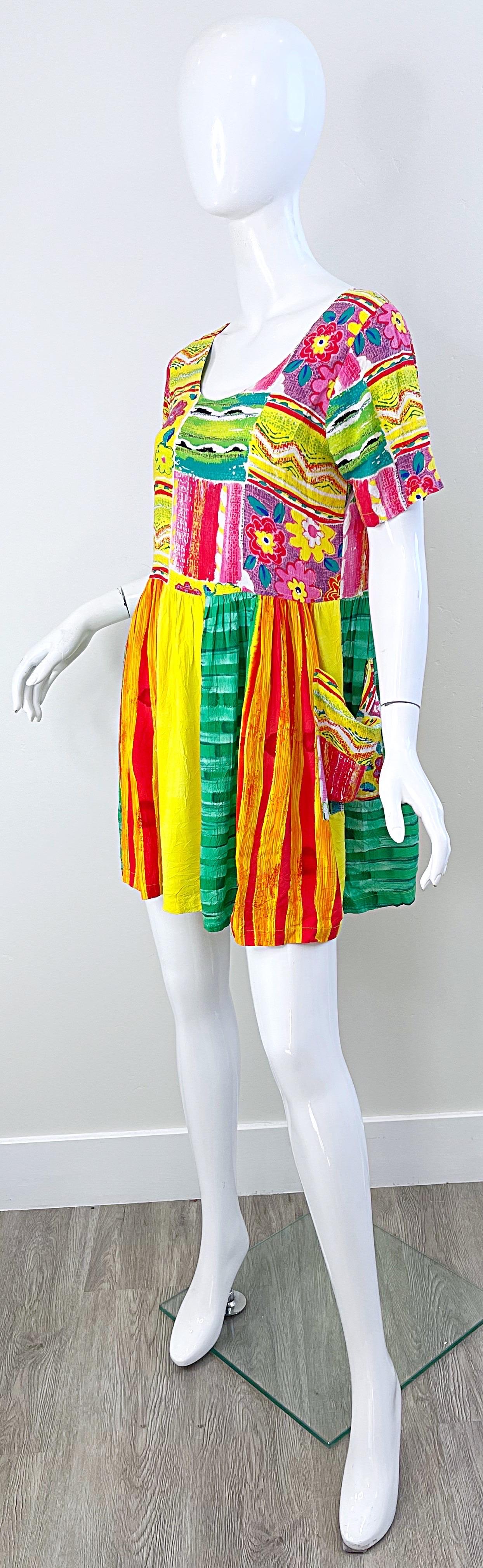 1990s Jams World Brightly Colored Abstract Flower Print Vintage 90s Mini Dress For Sale 5
