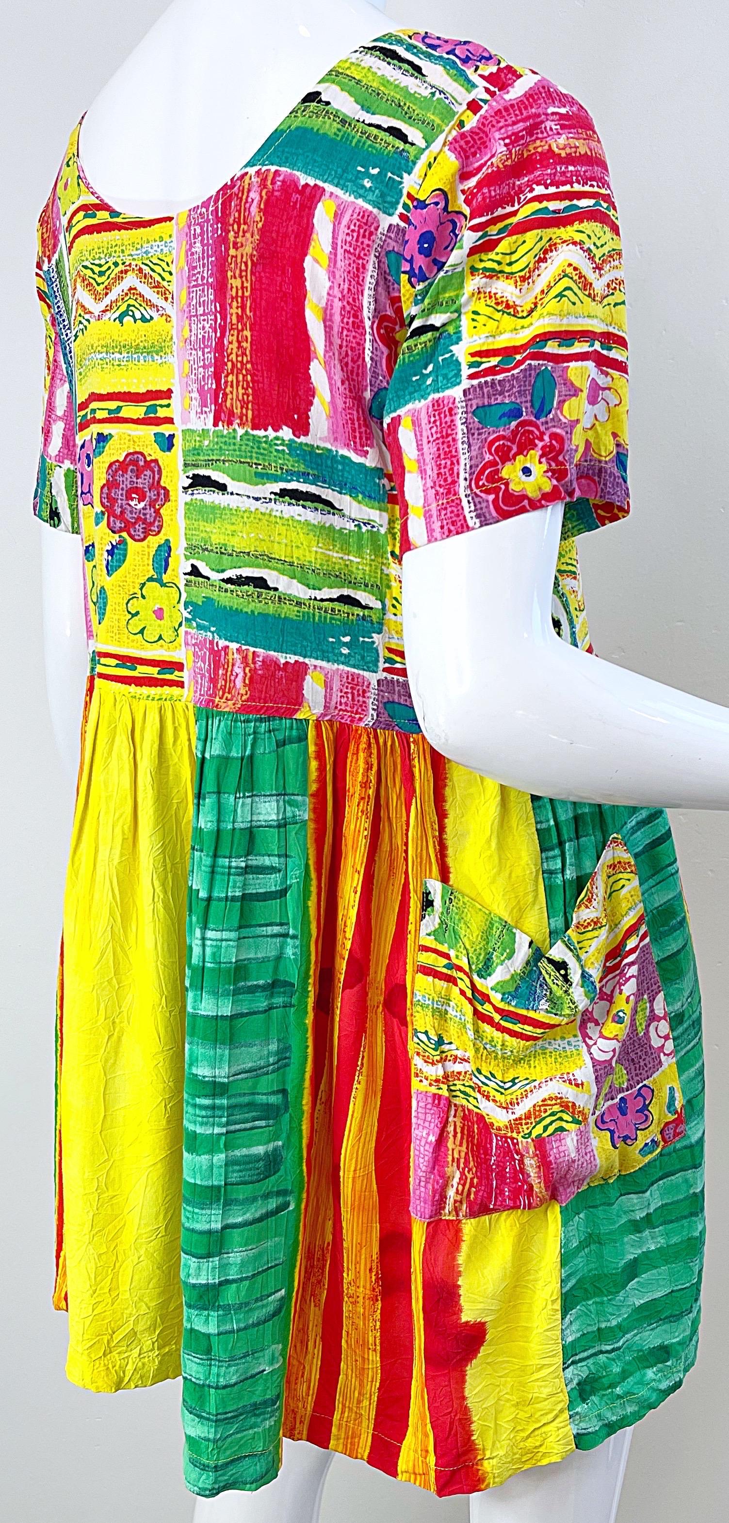 1990s Jams World Brightly Colored Abstract Flower Print Vintage 90s Mini Dress For Sale 7