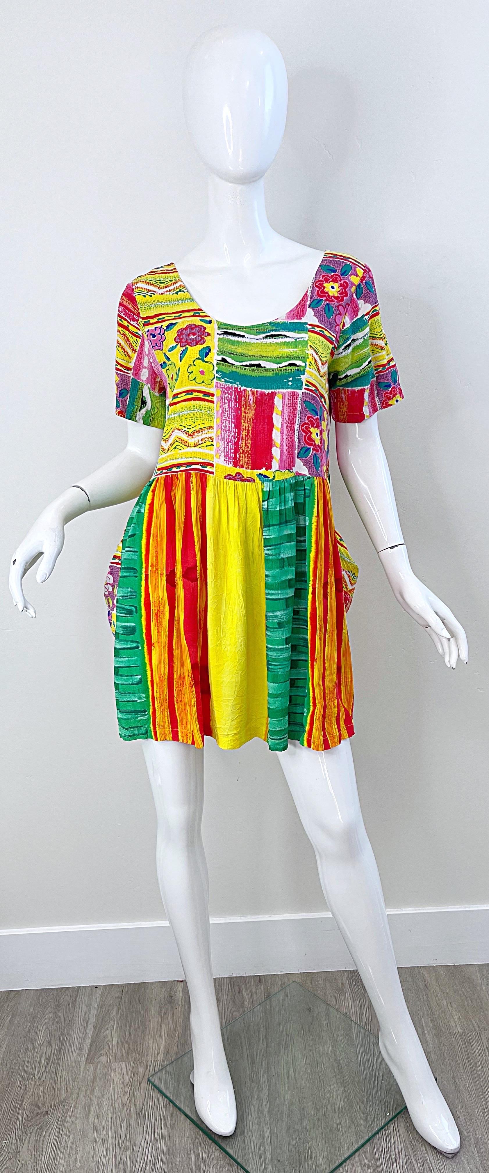 1990s Jams World Brightly Colored Abstract Flower Print Vintage 90s Mini Dress For Sale 9