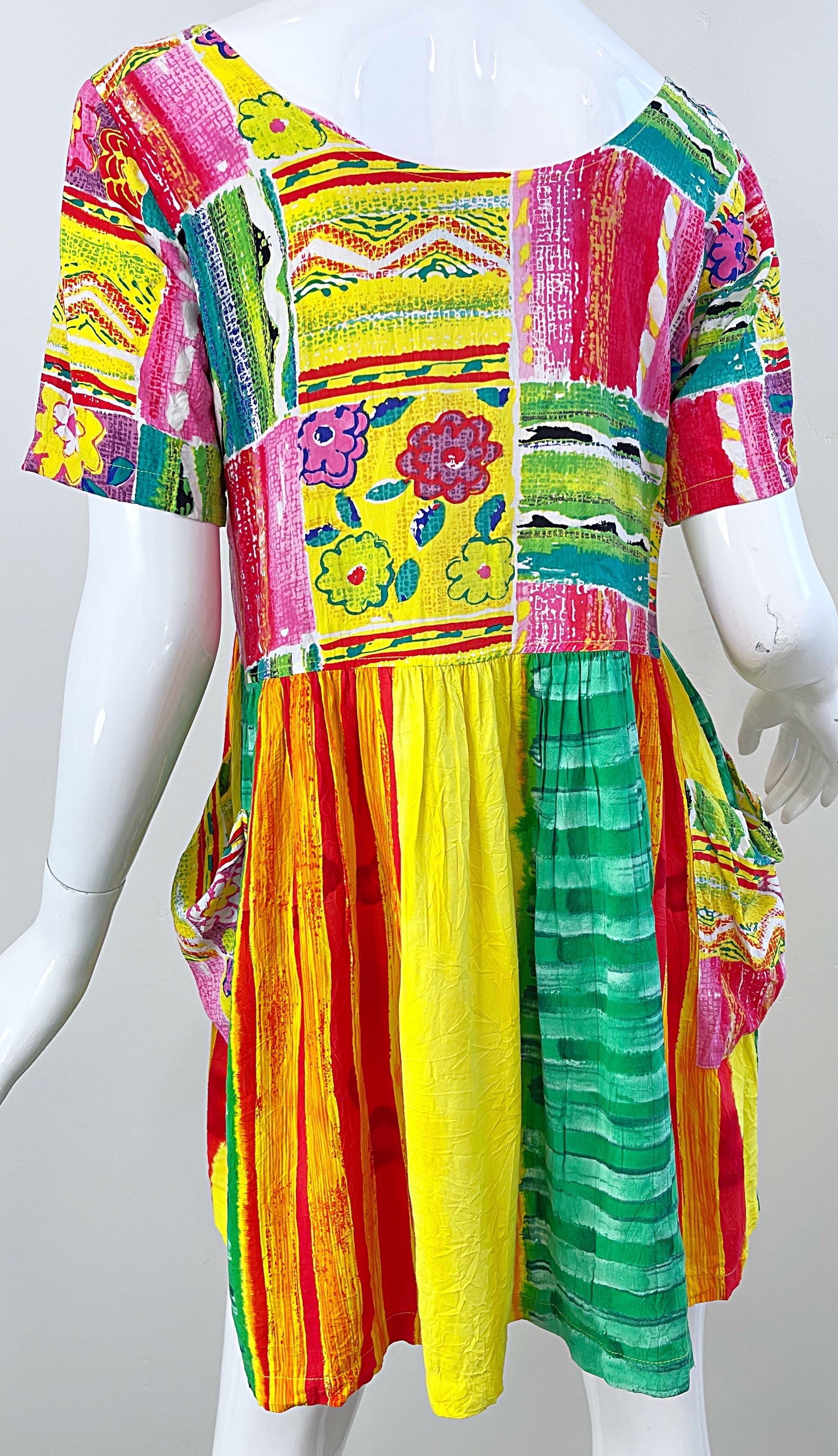 1990s Jams World Brightly Colored Abstract Flower Print Vintage 90s Mini Dress For Sale 1