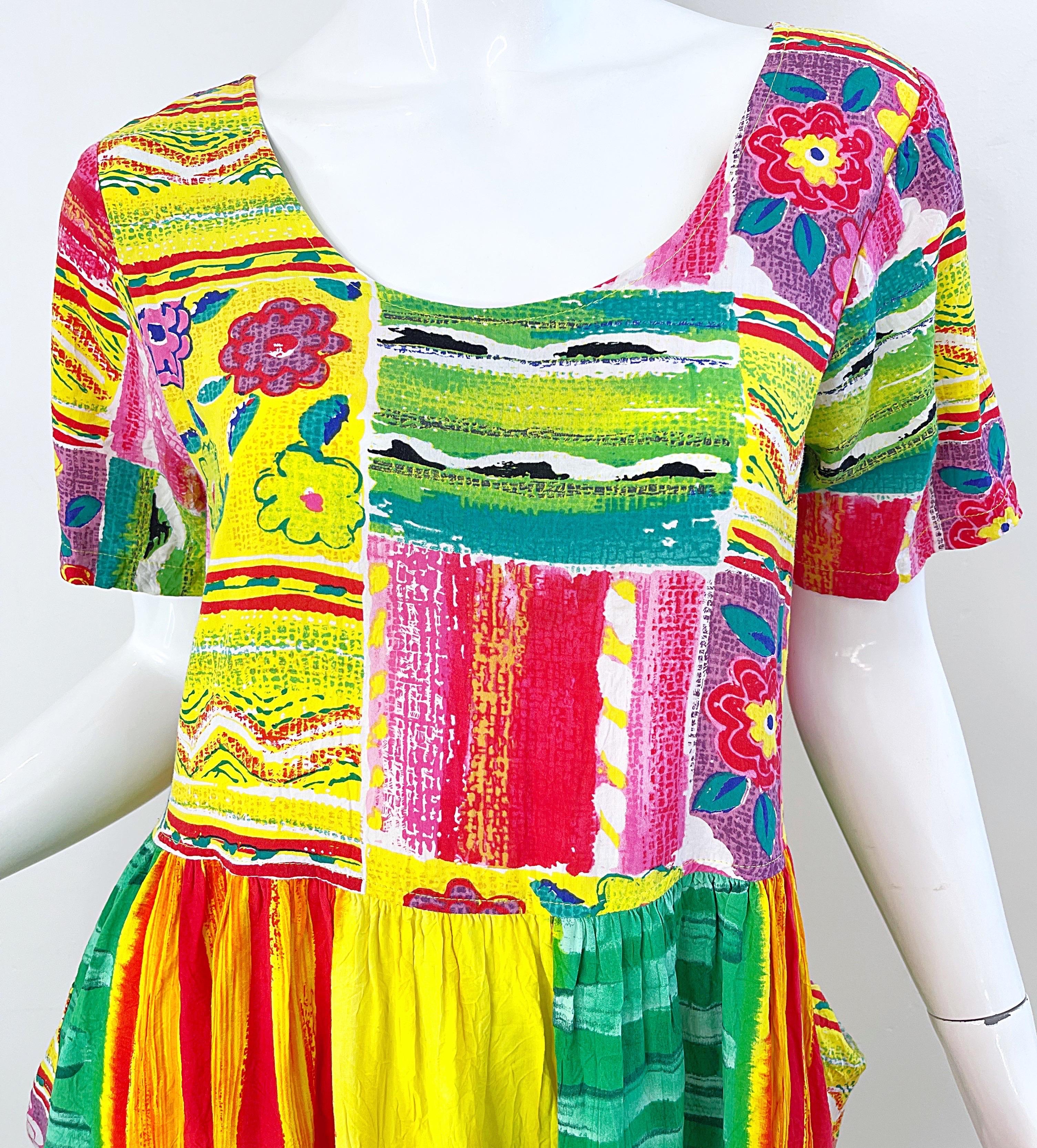1990s Jams World Brightly Colored Abstract Flower Print Vintage 90s Mini Dress For Sale 2
