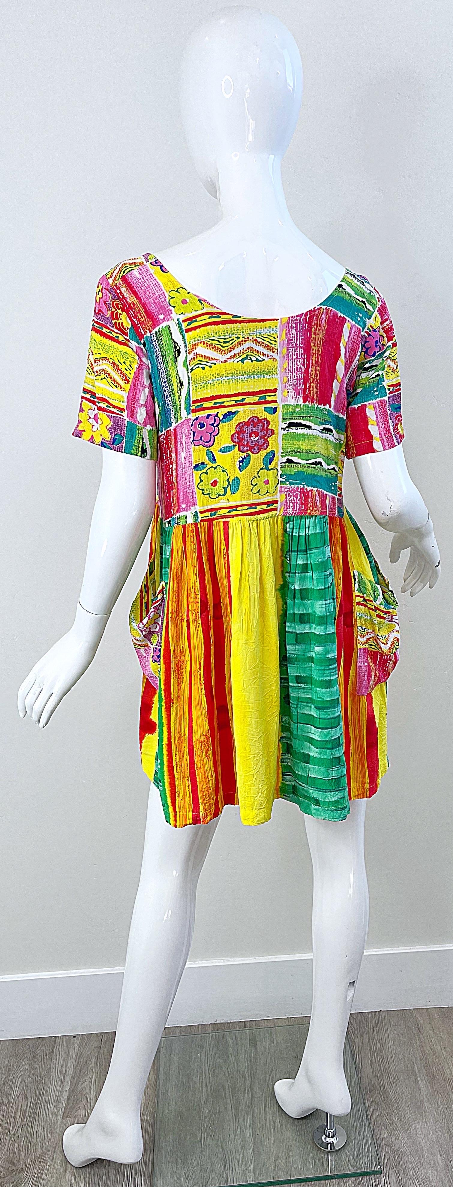 1990s Jams World Brightly Colored Abstract Flower Print Vintage 90s Mini Dress For Sale 3