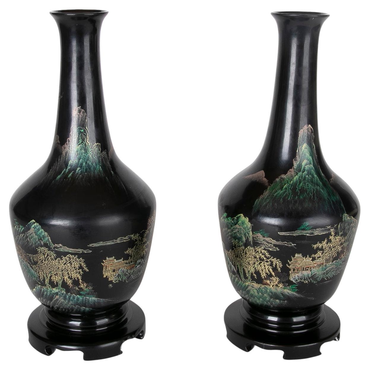 1990s Japanese Pair of Papier Mache Vases 
