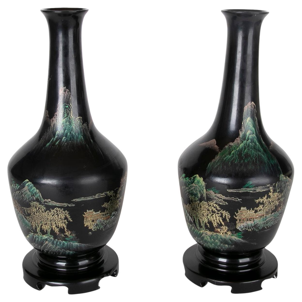 1990s Japanese Pair of Papier Mache Vases