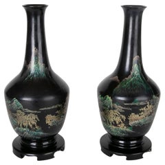 Vintage 1990s Japanese Pair of Papier Mache Vases 