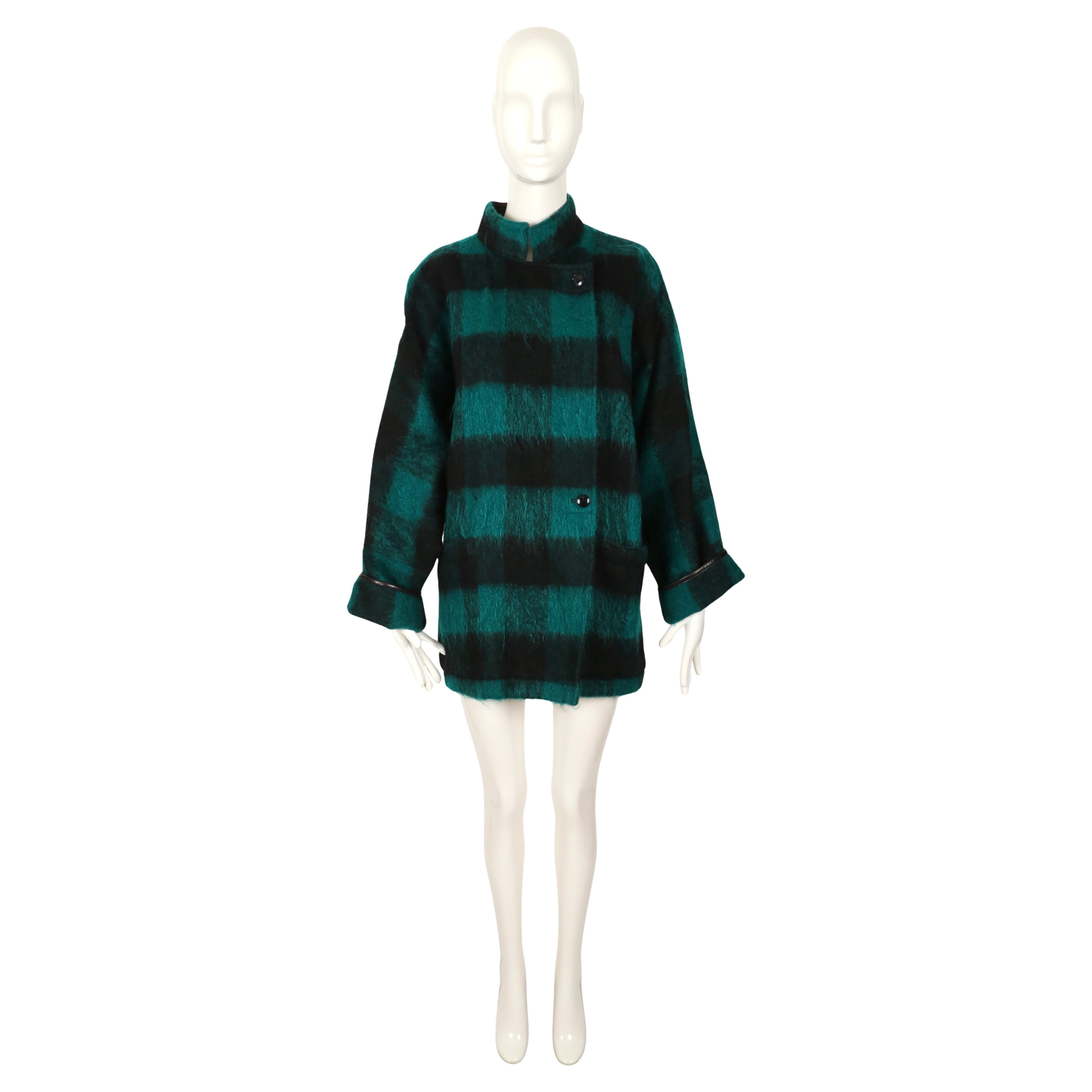 Black 1990's Jean-Charles de Castelbajac jade green blanket jacket with leather detail For Sale