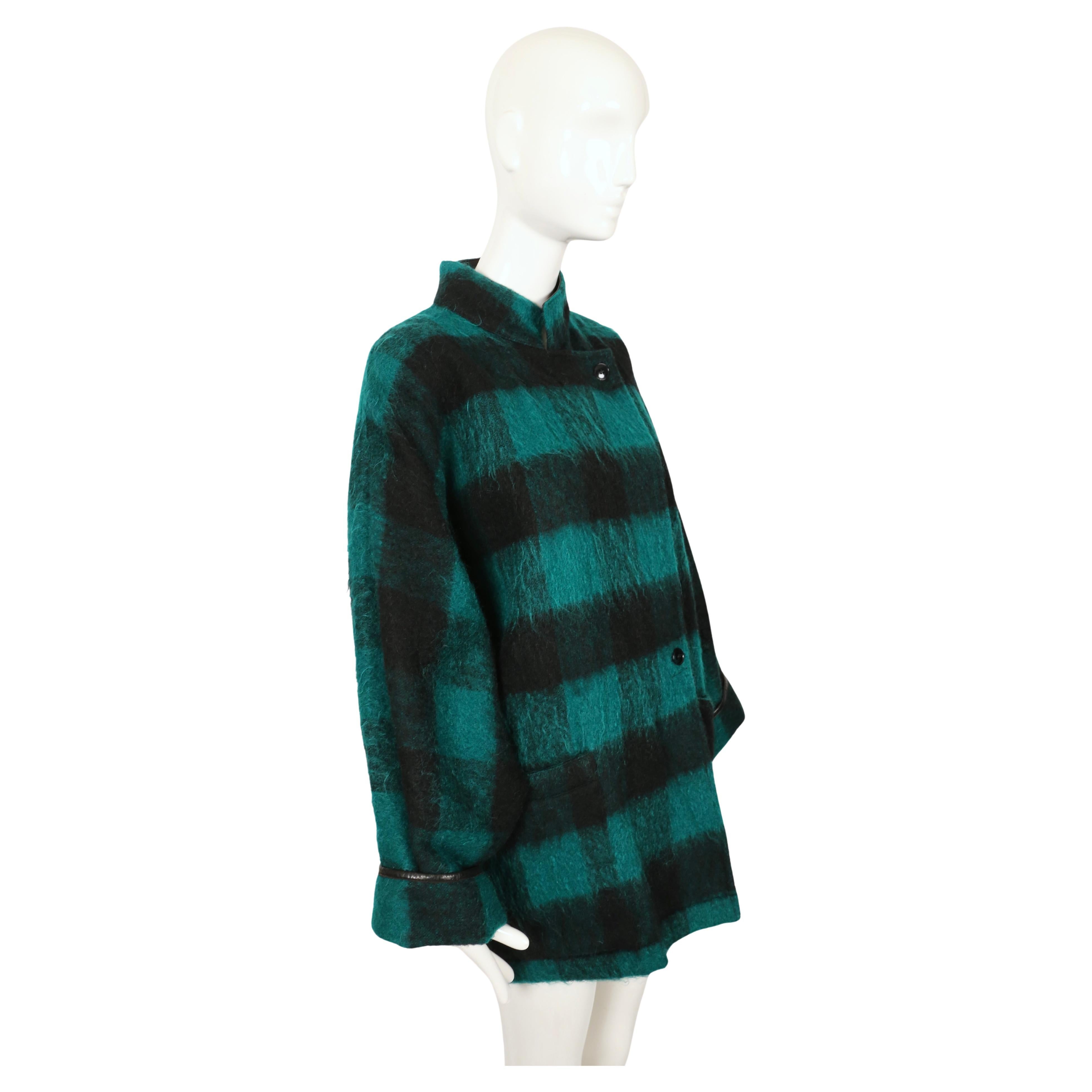 Women's or Men's 1990's Jean-Charles de Castelbajac jade green blanket jacket with leather detail For Sale