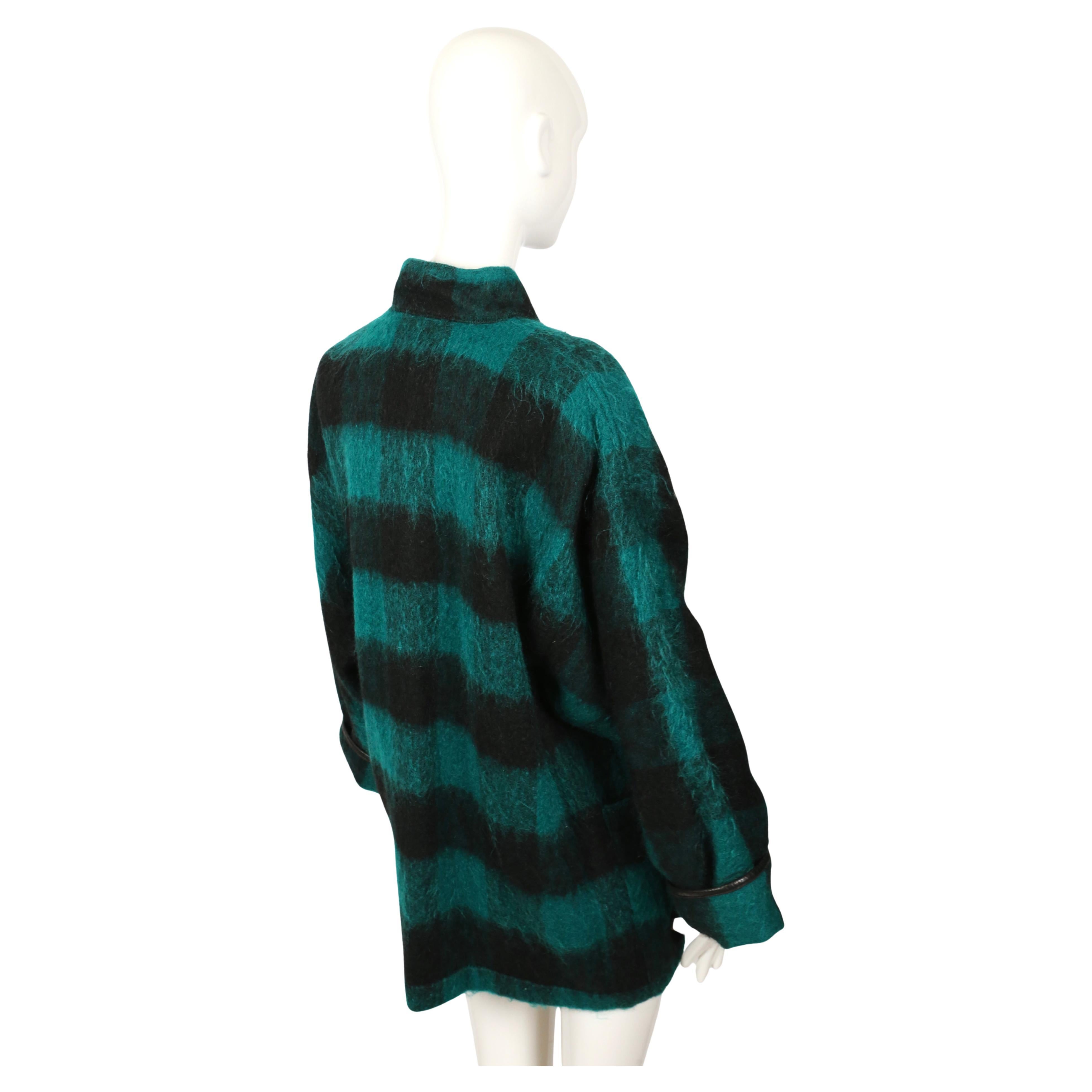 1990's Jean-Charles de Castelbajac jade green blanket jacket with leather detail For Sale 1
