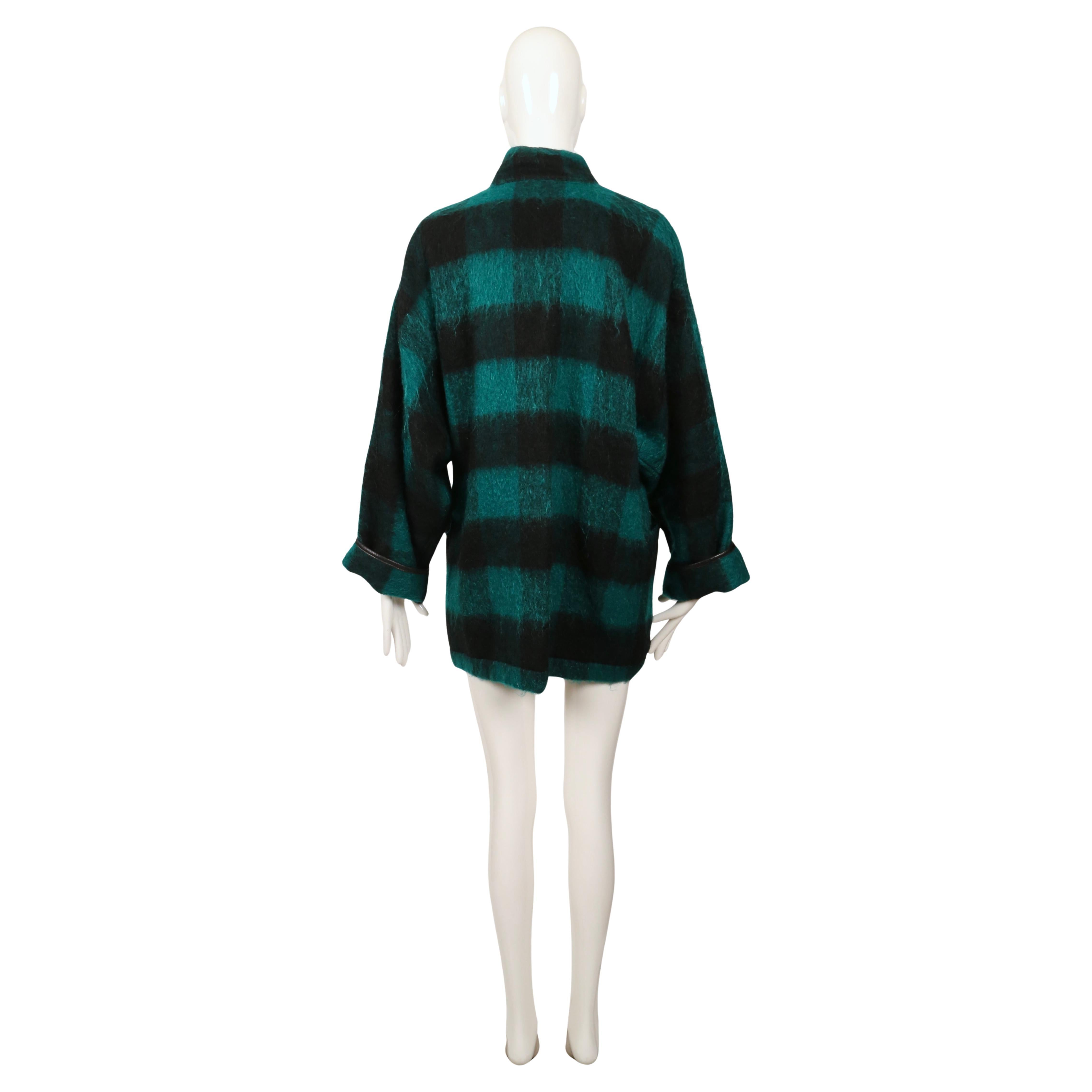 1990's Jean-Charles de Castelbajac jade green blanket jacket with leather detail For Sale 2