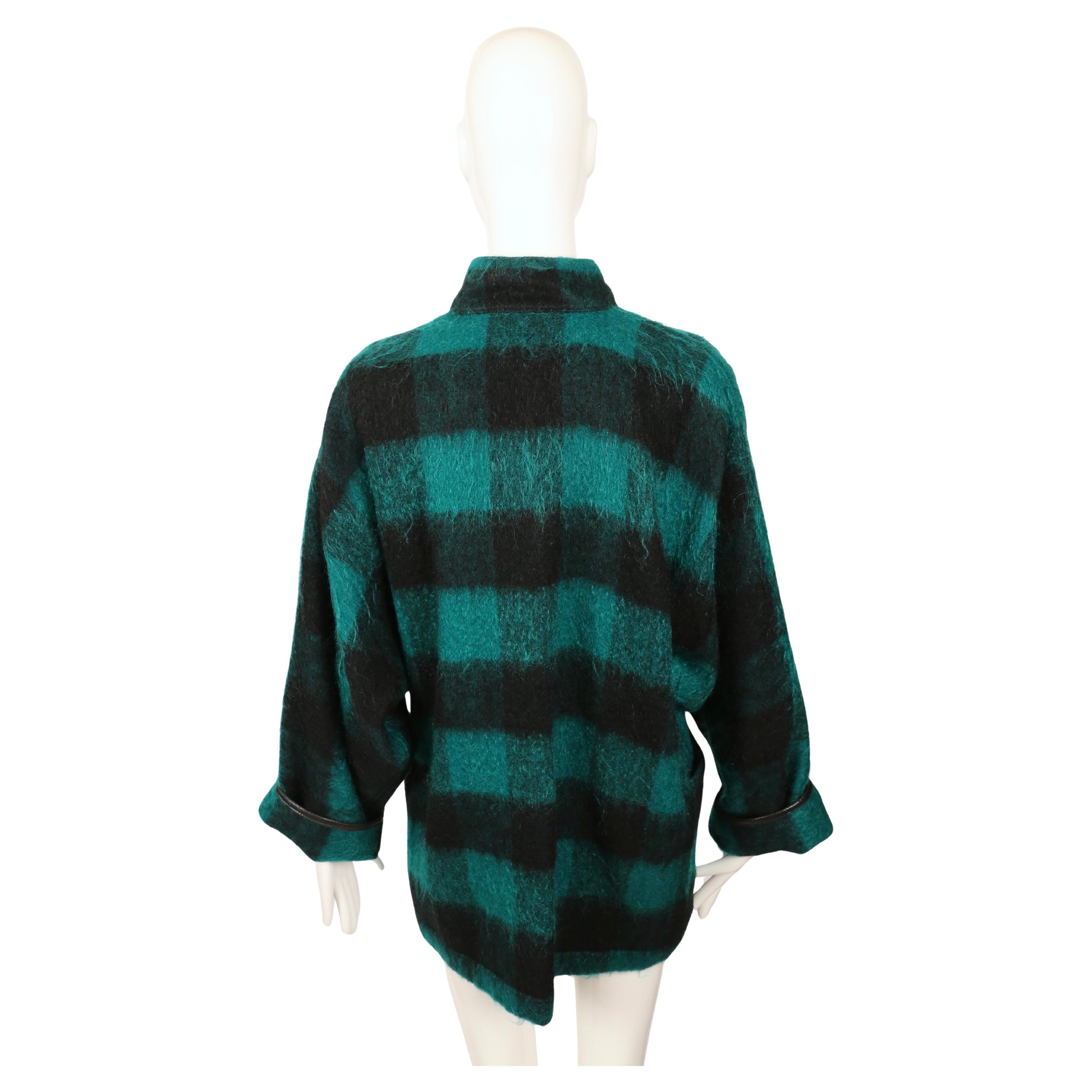 1990's Jean-Charles de Castelbajac jade green blanket jacket with leather detail For Sale 3