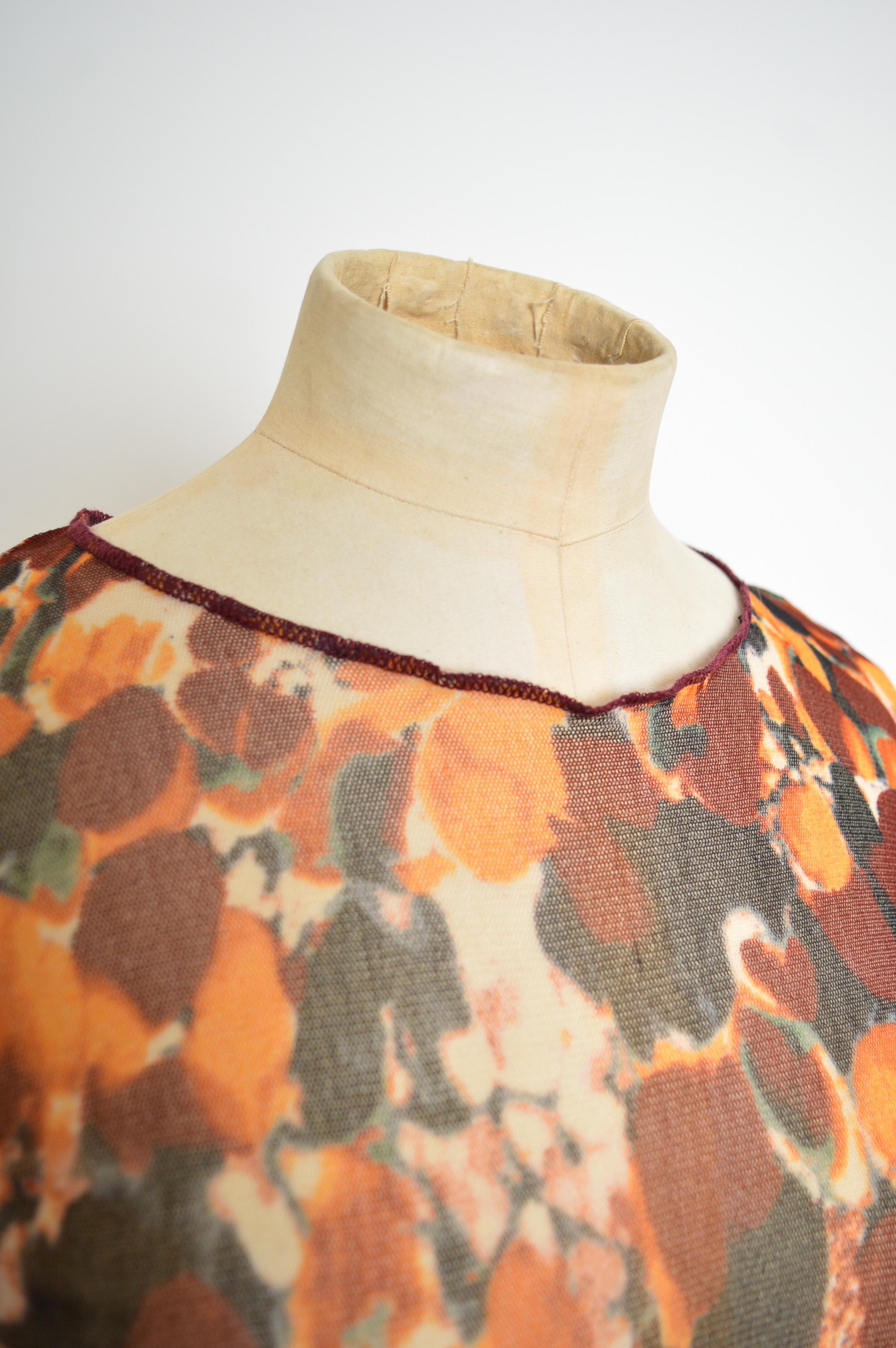 1990's Jean Paul Gaultier Acid Rain Orange Splash print Long sleeve Mesh Top For Sale 9