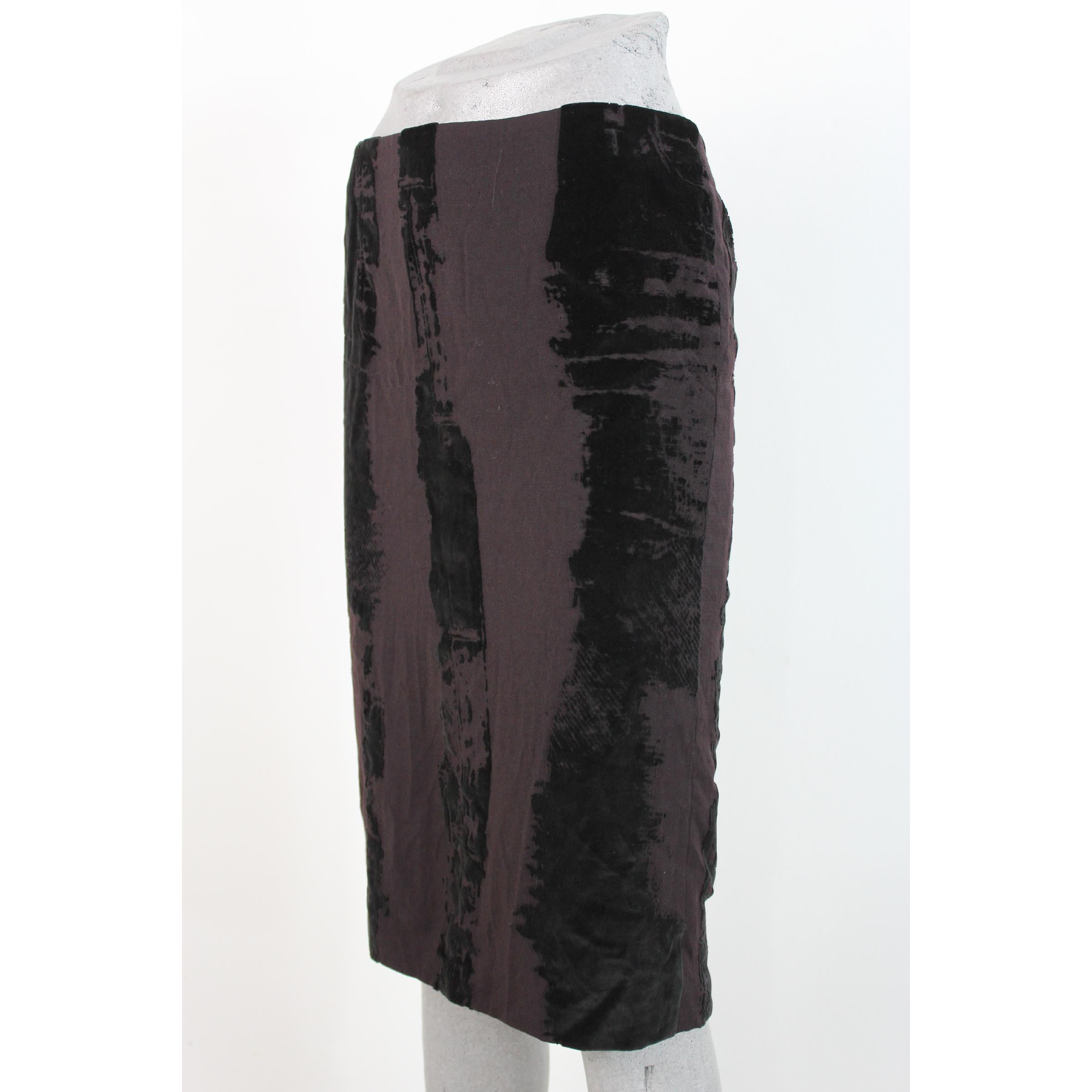 1990s Jean Paul Gaultier Black Brown Wool Knee Length Pencil Skirt In Excellent Condition In Brindisi, Bt