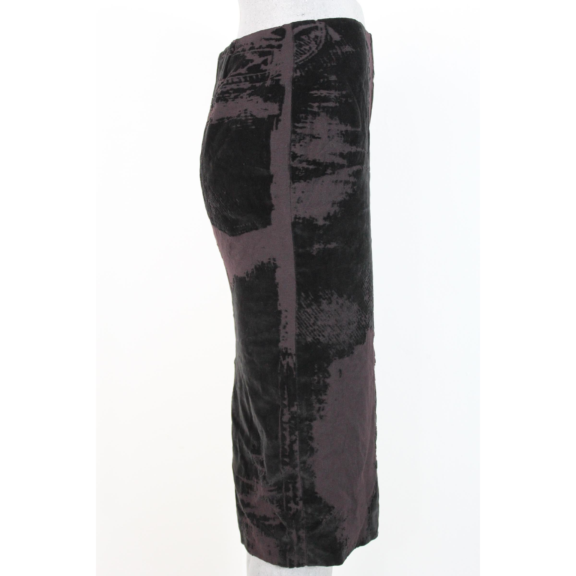 1990s Jean Paul Gaultier Black Brown Wool Knee Length Pencil Skirt 2
