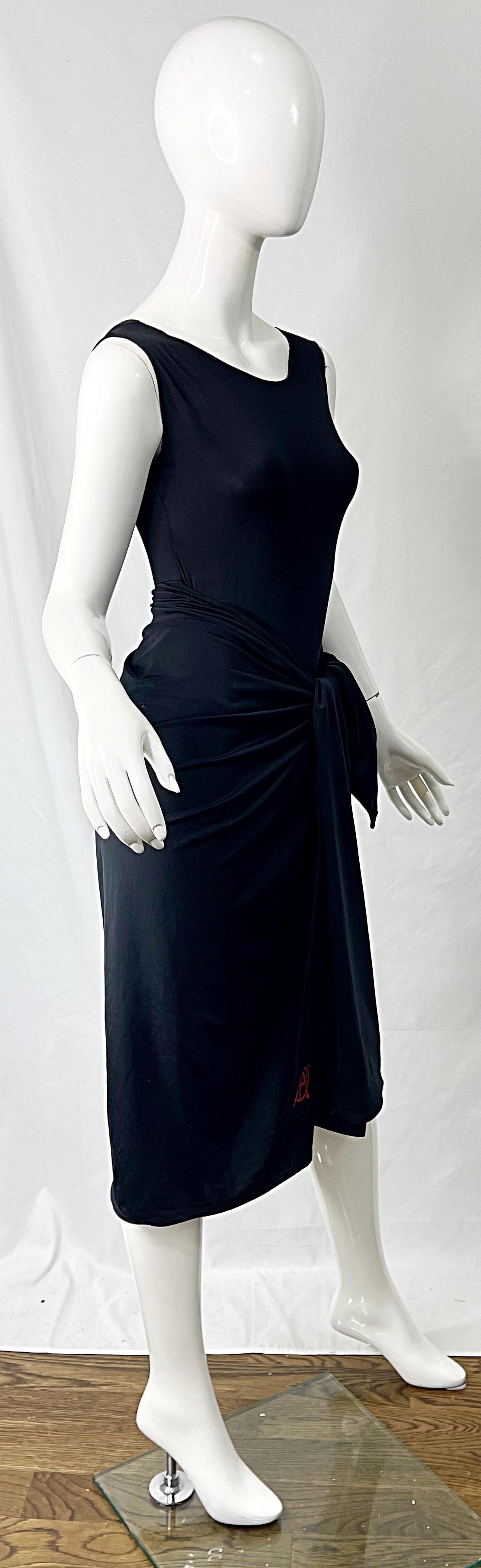 1990s Jean Paul Gaultier Jeans One Piece Bodysuit Wrap 90s Dress con logo nero in vendita 6
