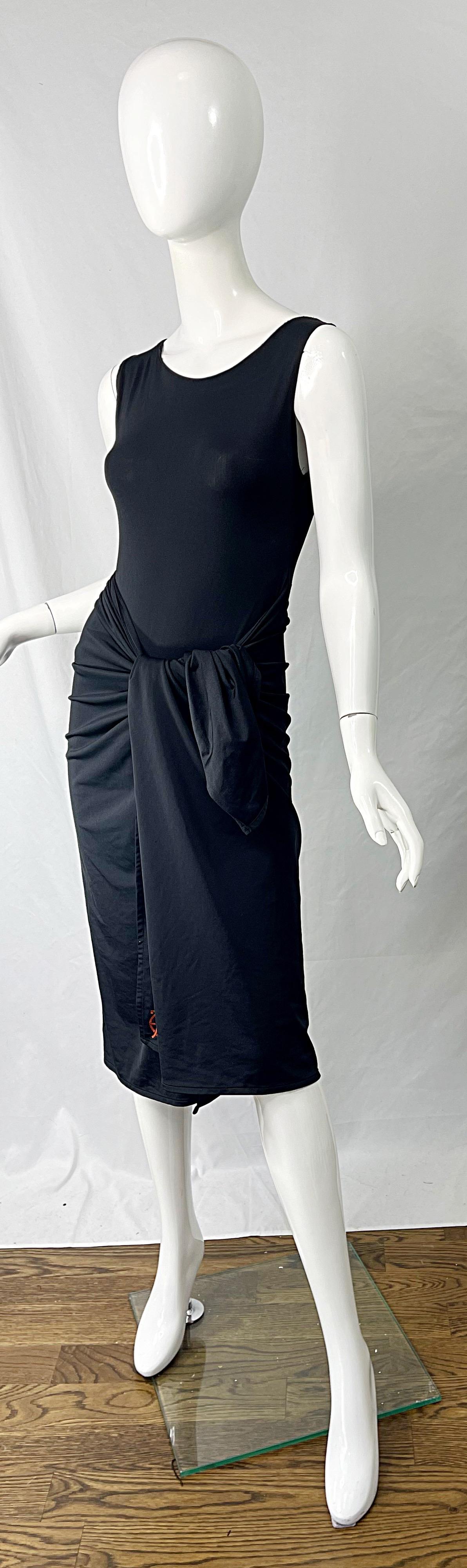1990s Jean Paul Gaultier Black Logo One Piece Bodysuit Wrap 90s Dress For Sale 11