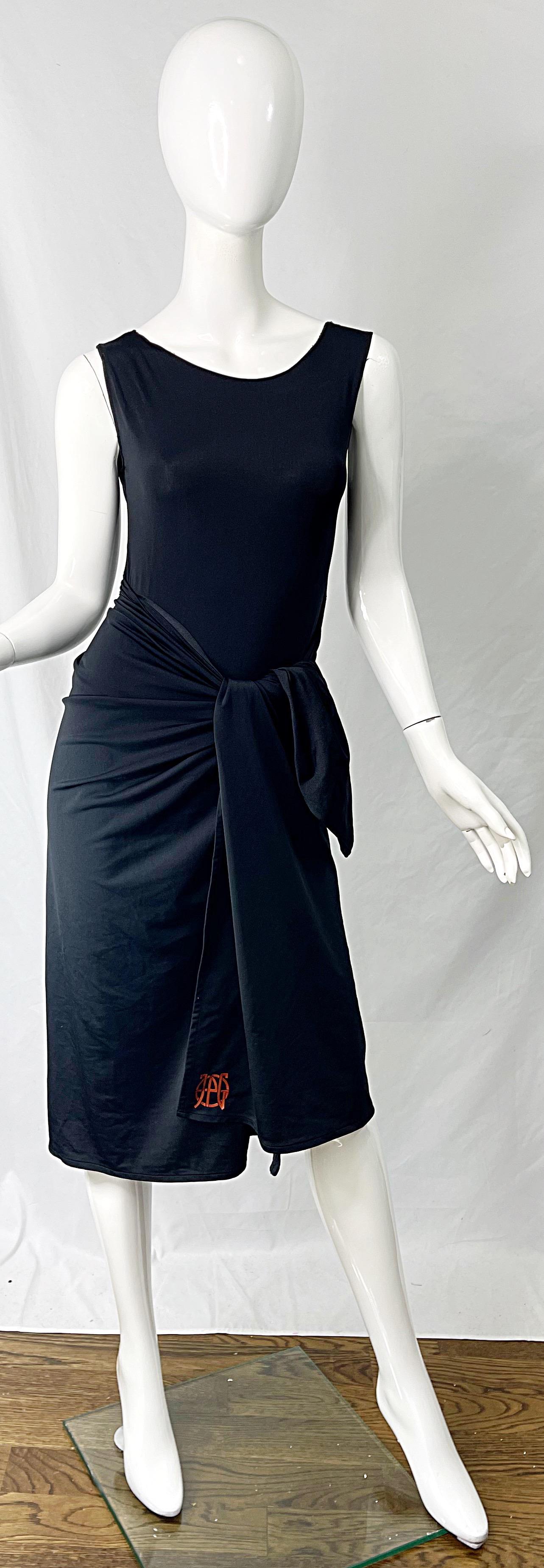 1990s Jean Paul Gaultier Jeans One Piece Bodysuit Wrap 90s Dress con logo nero In condizioni ottime in vendita a San Diego, CA