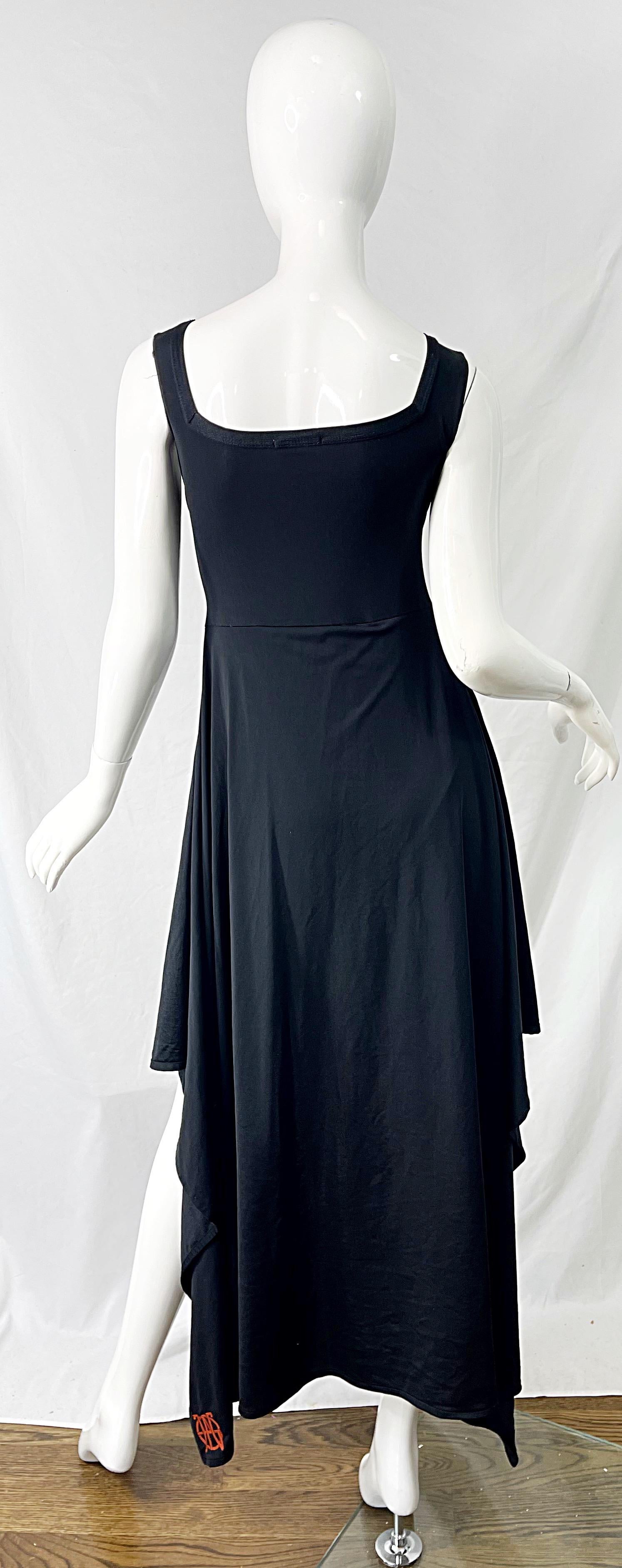 1990s Jean Paul Gaultier Black Logo One Piece Bodysuit Wrap 90s Dress In Excellent Condition For Sale In San Diego, CA