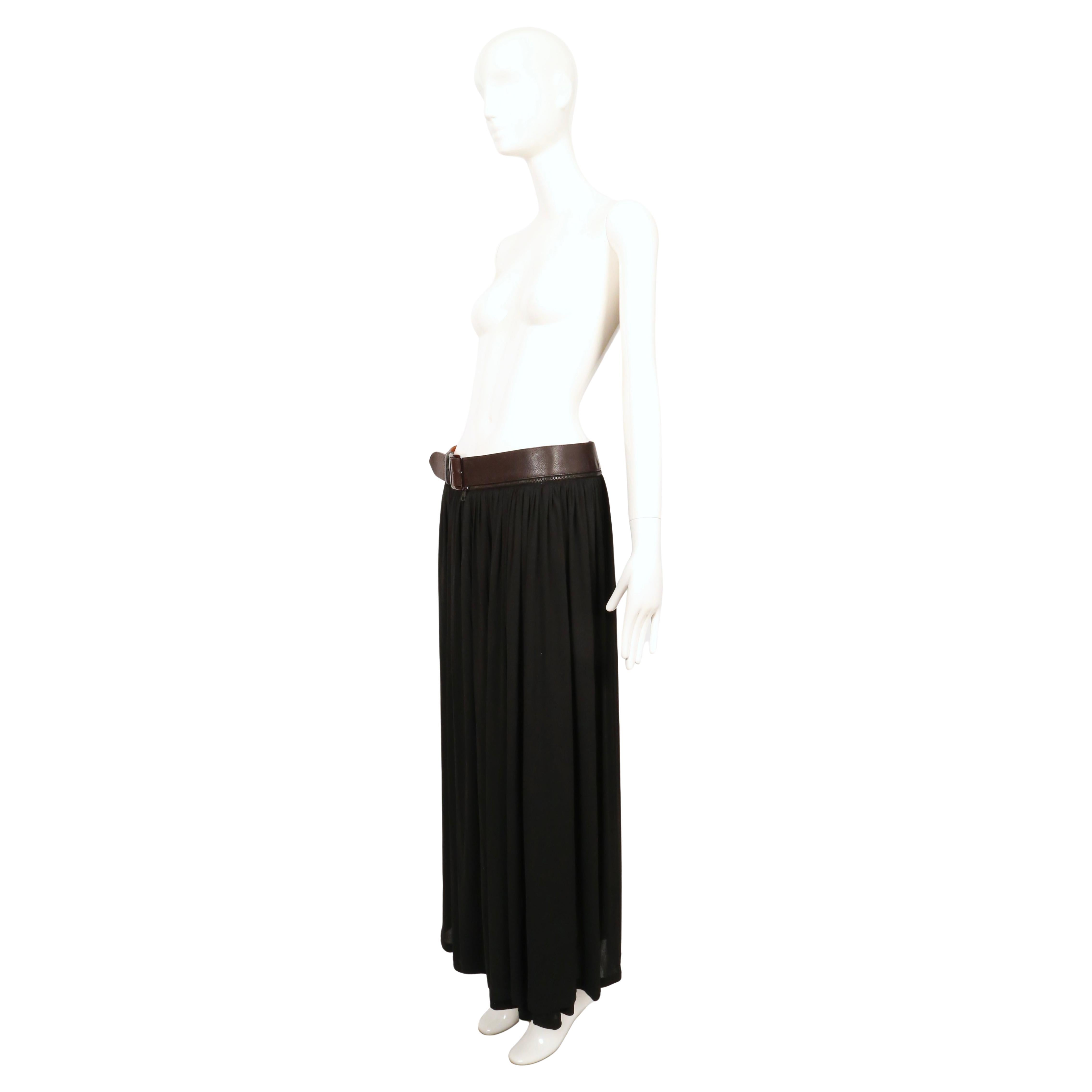 De las mujeres 1990's JEAN PAUL GAULTIER black semi-sheer wrap maxi skirt with leather belt en venta