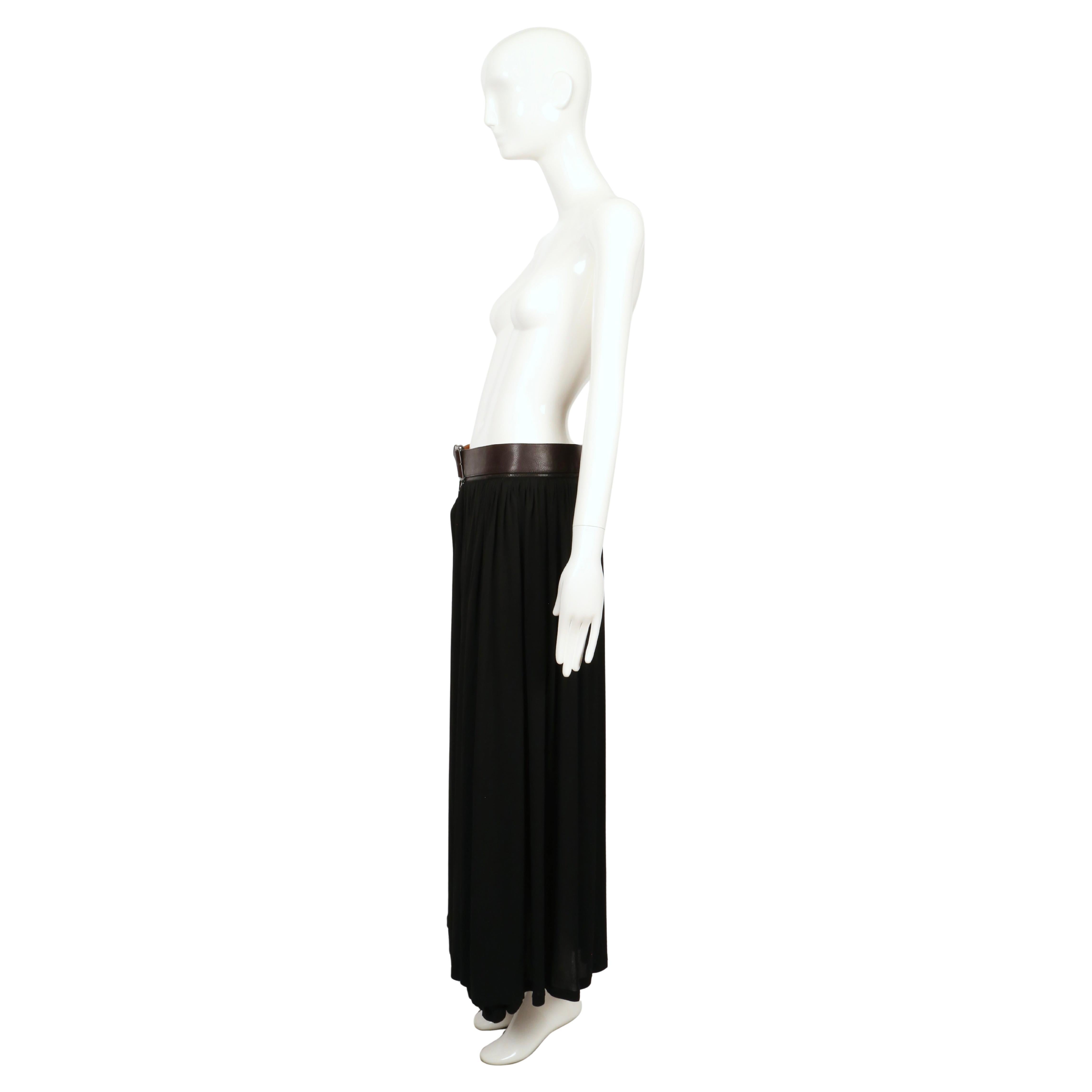 1990's JEAN PAUL GAULTIER black semi-sheer wrap maxi skirt with leather belt en venta 1