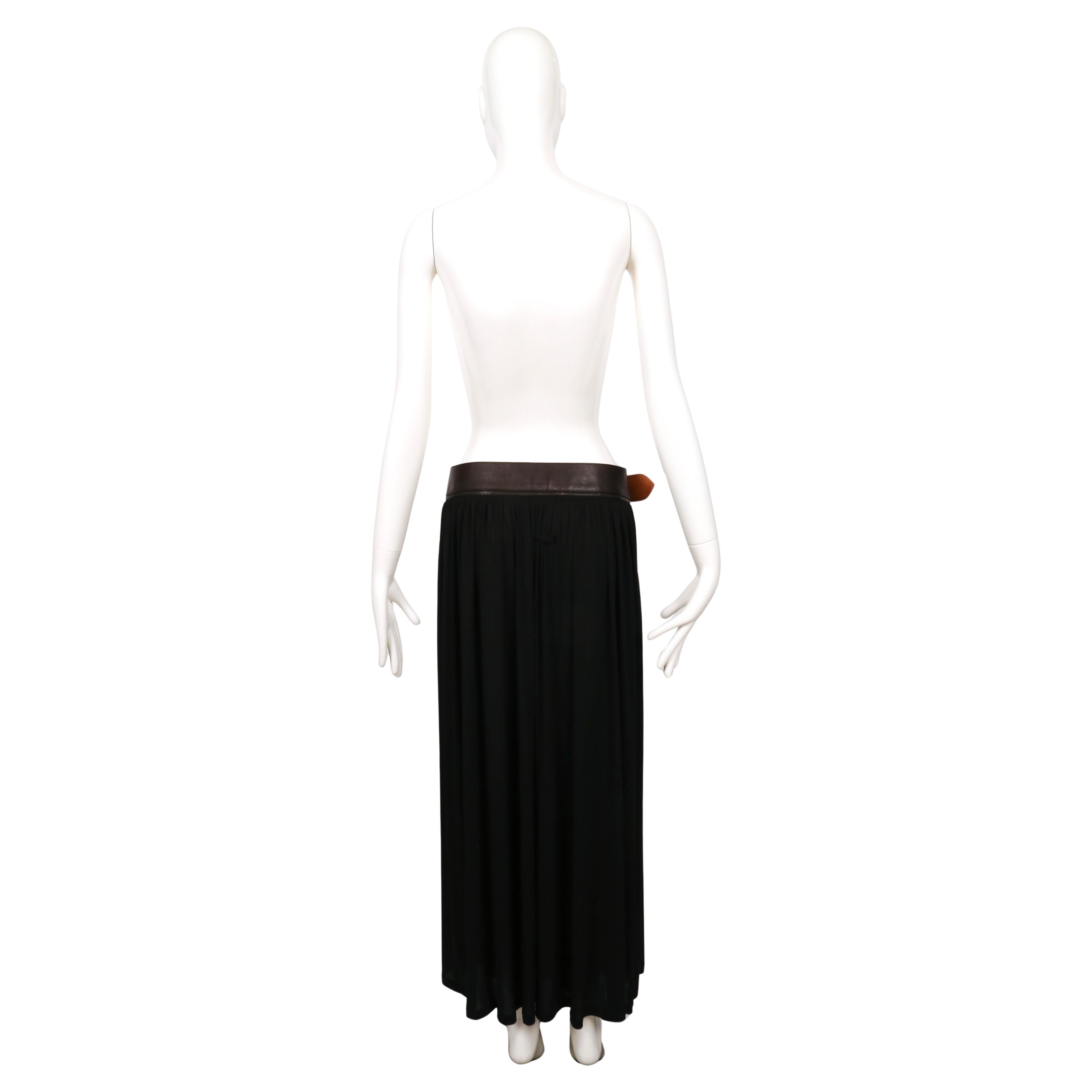 1990's JEAN PAUL GAULTIER black semi-sheer wrap maxi skirt with leather belt en venta 3
