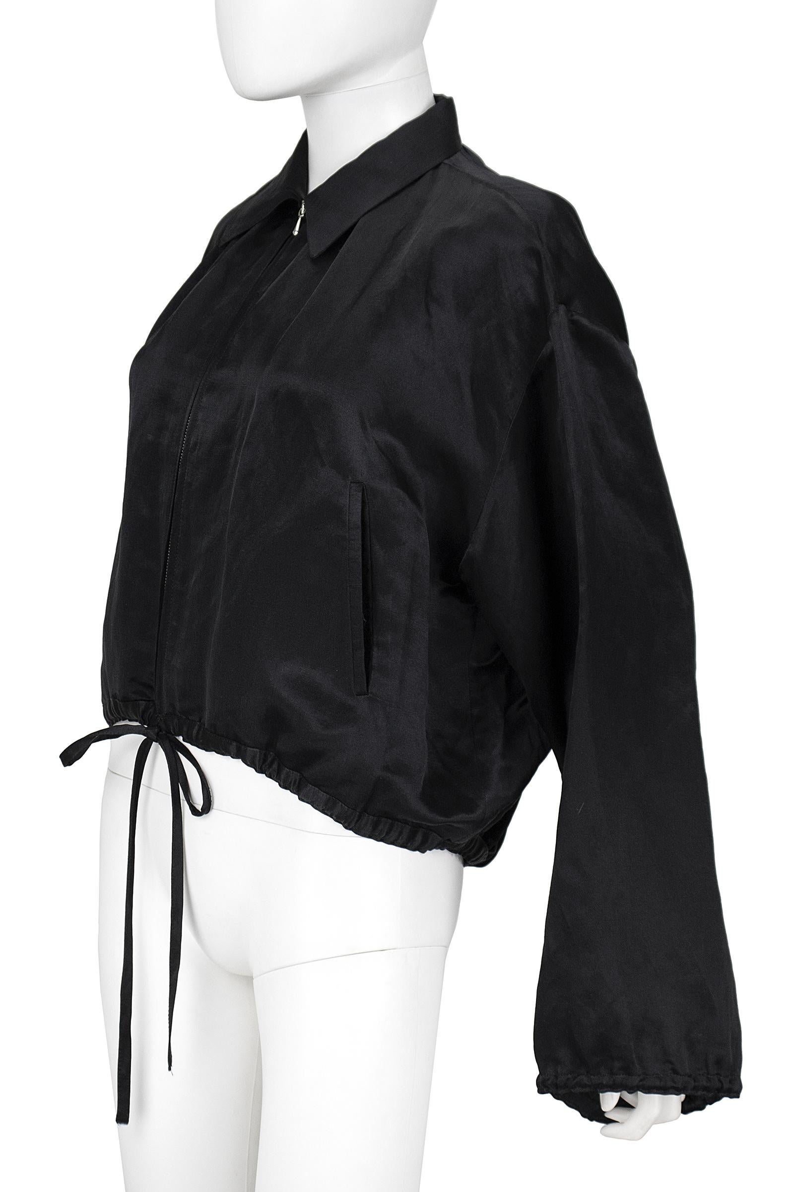 1990s Jean Paul Gaultier Black Silk Crop Bomber Jacket In Good Condition In Los Angeles, CA