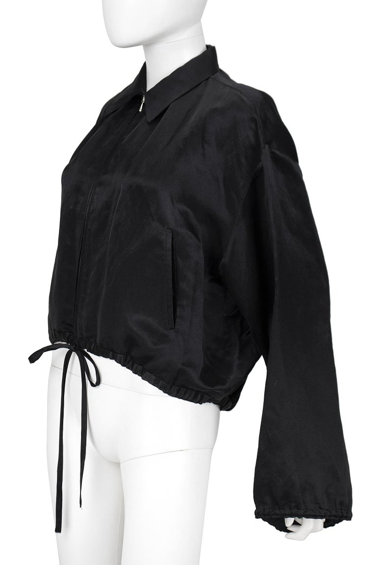 1990s Jean Paul Gaultier Black Silk Crop Bomber Jacket at 1stDibs