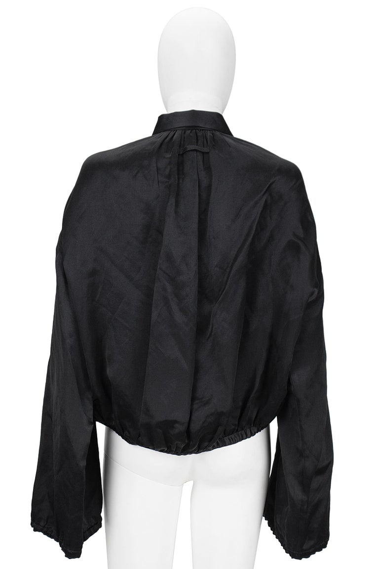 1990s Jean Paul Gaultier Black Silk Crop Bomber Jacket For Sale at 1stDibs