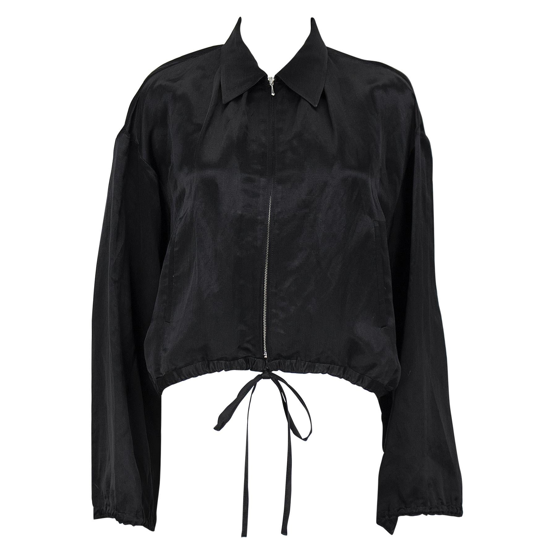 1990s Jean Paul Gaultier Black Silk Crop Bomber Jacket