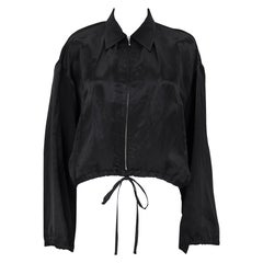 Vintage 1990s Jean Paul Gaultier Black Silk Crop Bomber Jacket