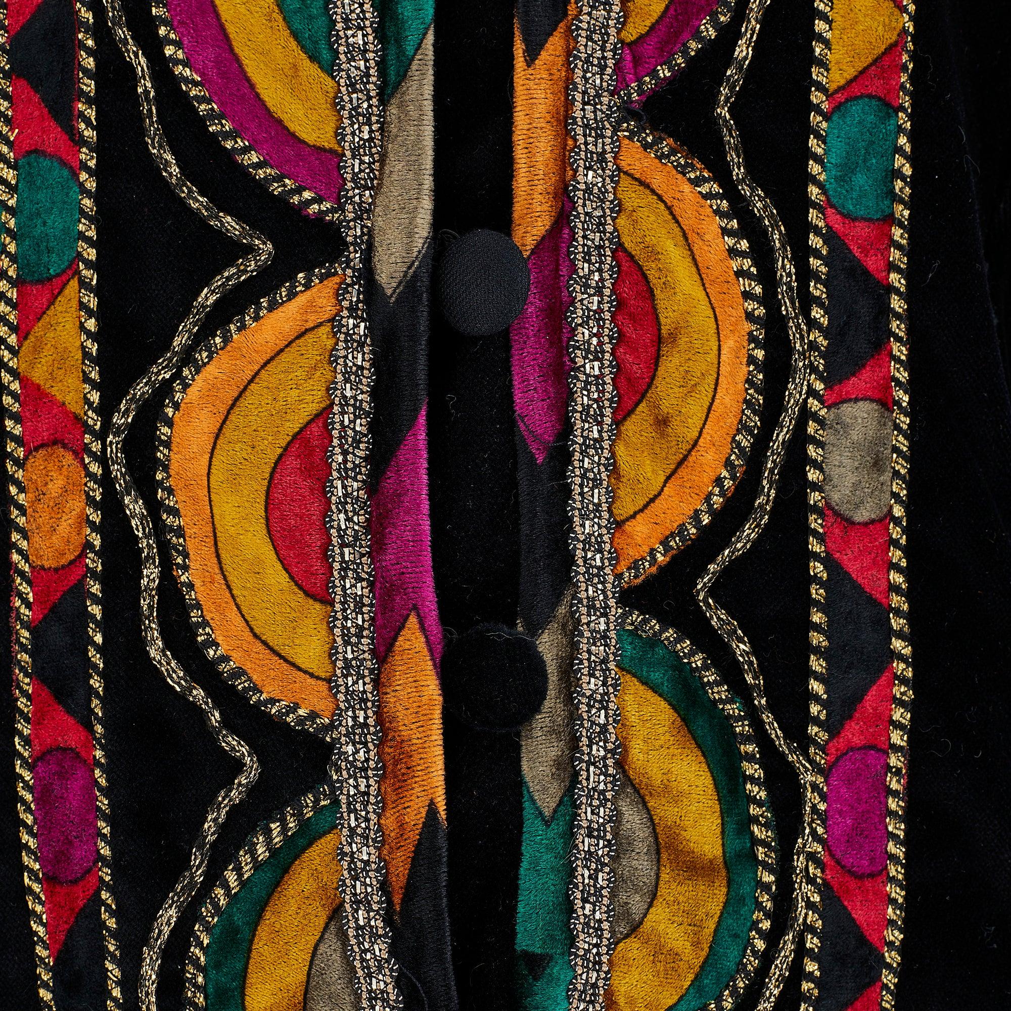 Women's 1990s Jean Paul Gaultier Black Velvet Jacket with Jewel Toned Trim For Sale