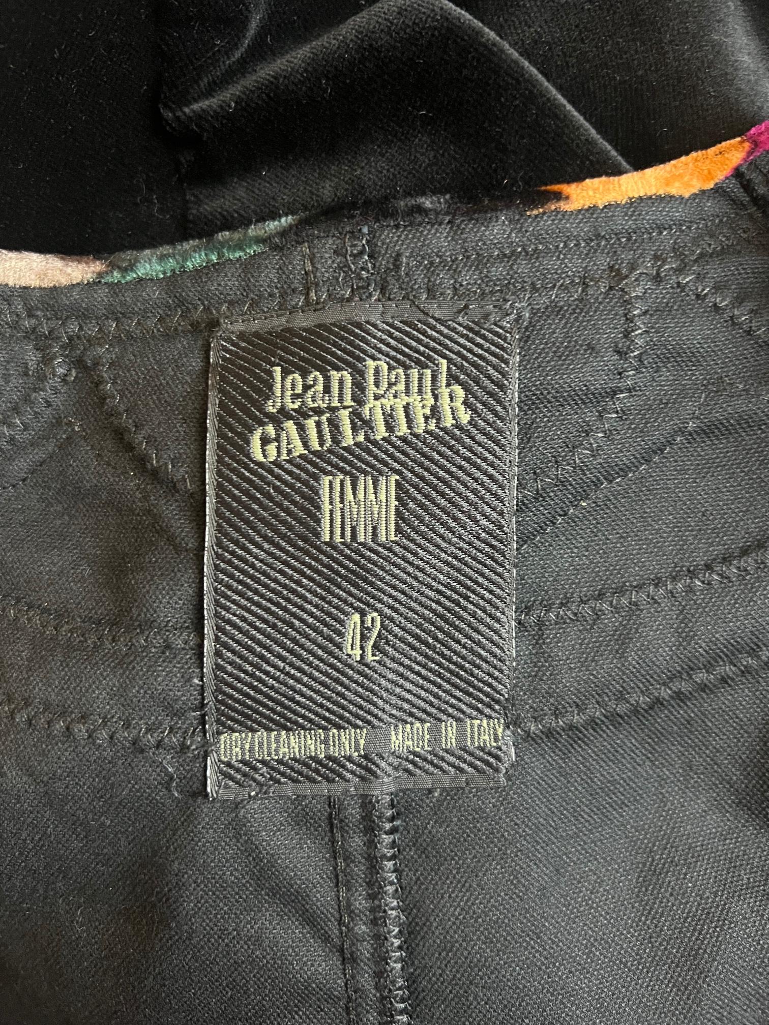 1990s Jean Paul Gaultier Black Velvet Jacket with Jewel Toned Trim For Sale 1