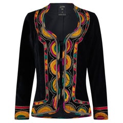 1990 Jean Paul Gaultier Veste en velours noir avec bordures en Jewel Toned