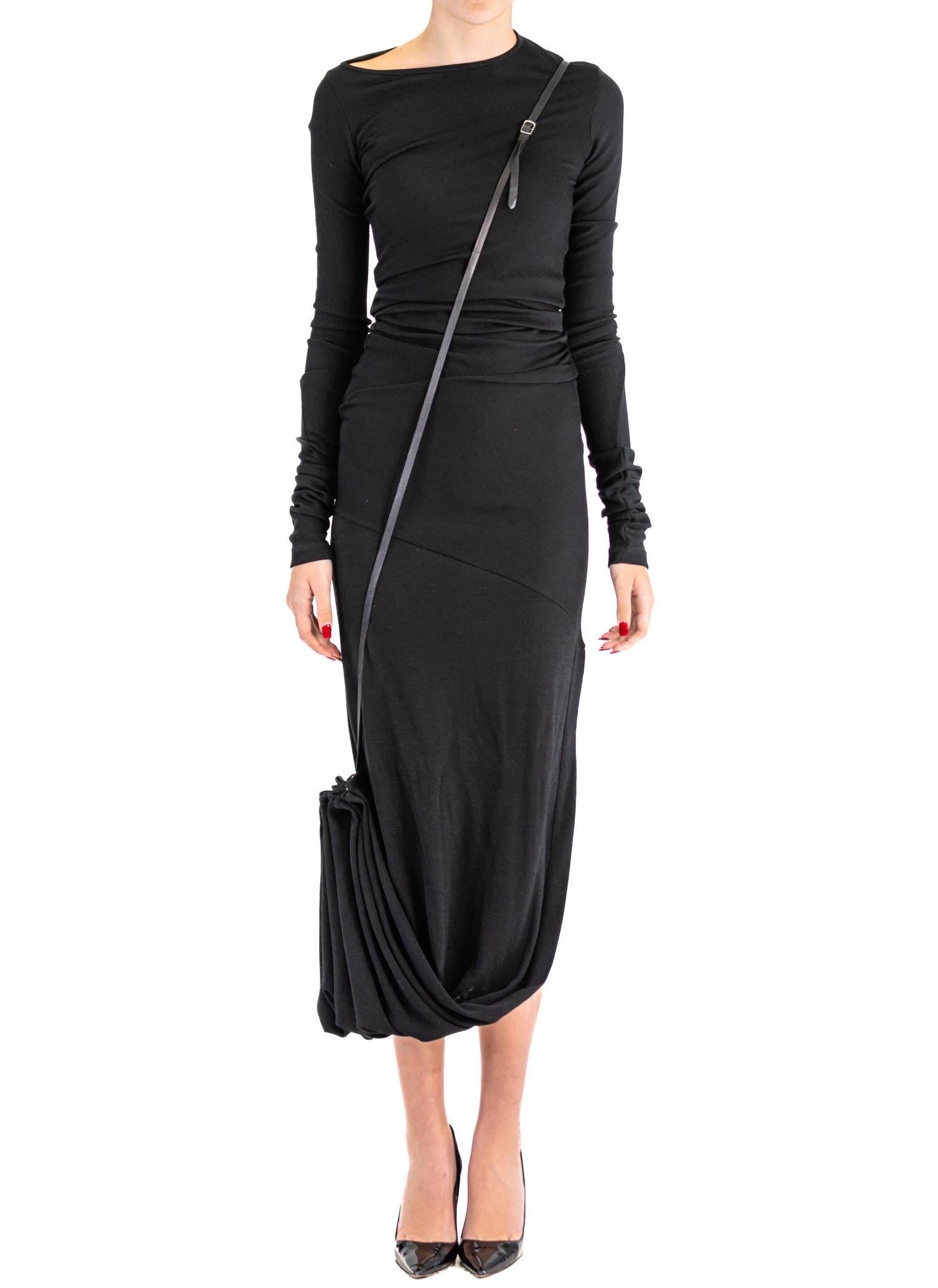 1990S JEAN PAUL GAULTIER Black Wool Blend Knit Dress With Draped Sash In Excellent Condition For Sale In New York, NY