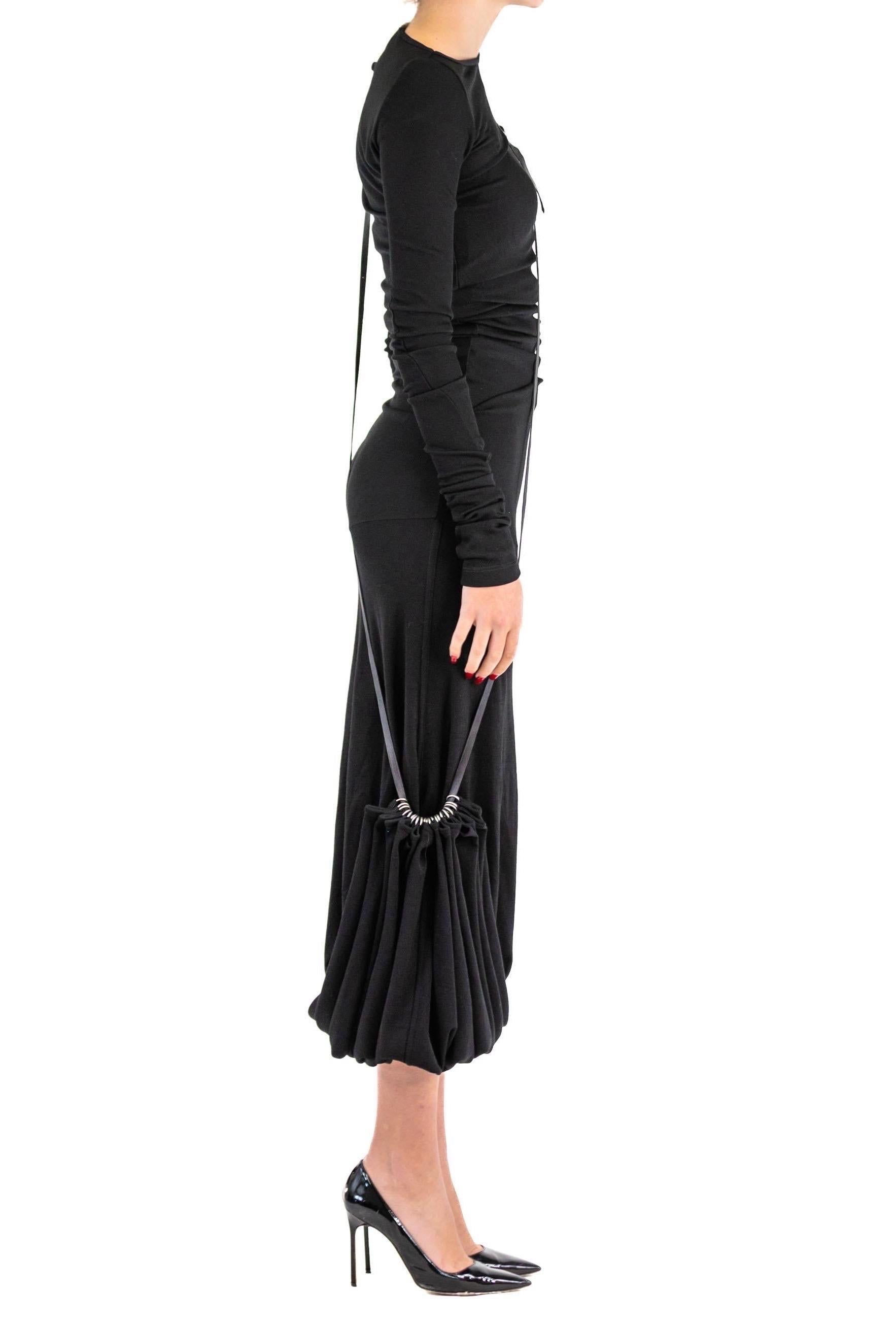 1990S JEAN PAUL GAULTIER Black Wool Blend Knit Dress With Draped Sash For Sale 1