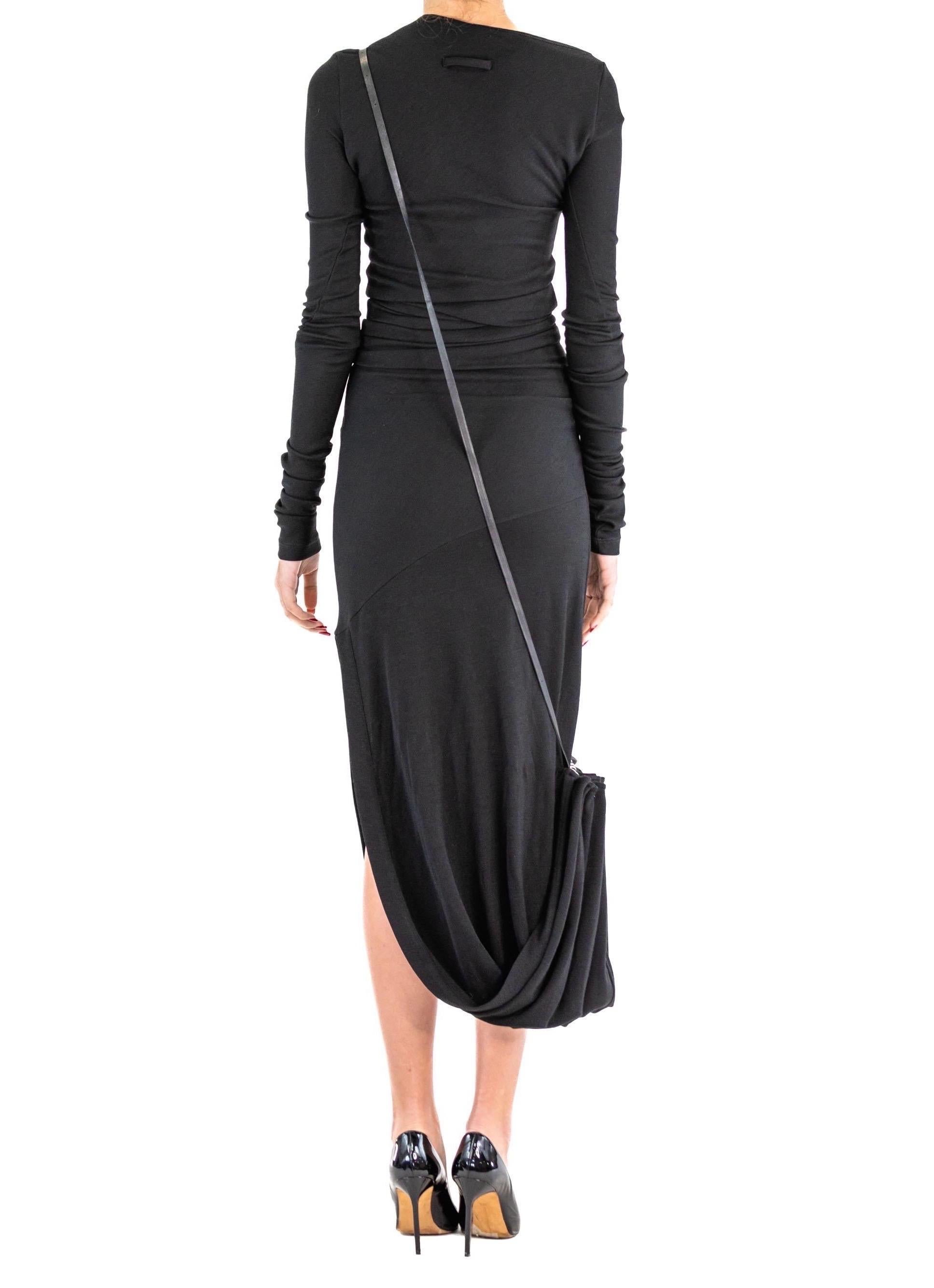 1990S JEAN PAUL GAULTIER Black Wool Blend Knit Dress With Draped Sash For Sale 2