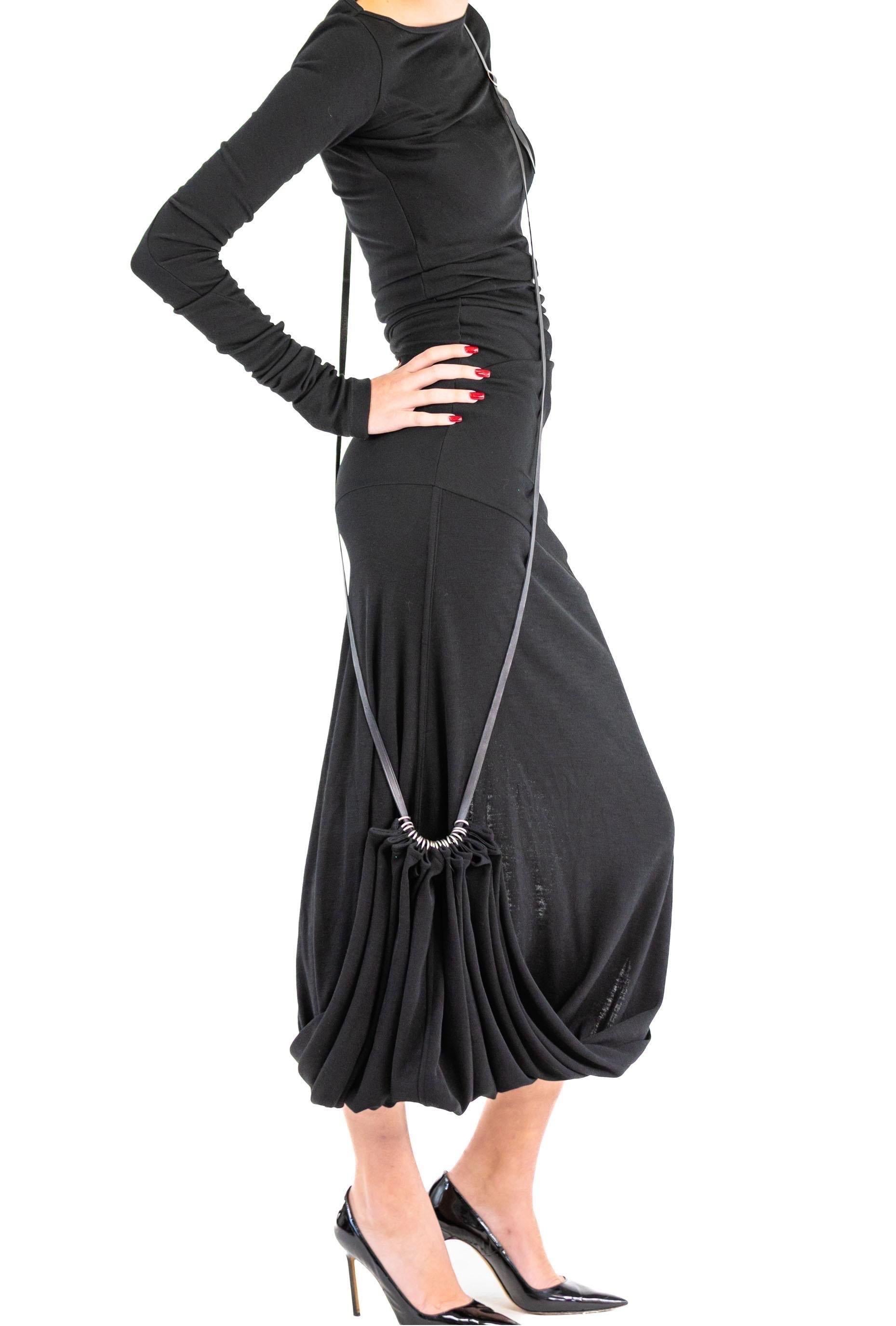 1990S JEAN PAUL GAULTIER Black Wool Blend Knit Dress With Draped Sash For Sale 4