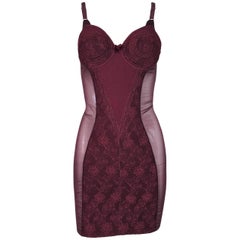Jean Paul Gaultier Burgundy 1990 - Mini robe corset à soutien-gorge conique en dentelle transparente