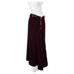 1990s Jean Paul Gaultier Burgundy Velvet Maxi Skirt IT 46 with Zip