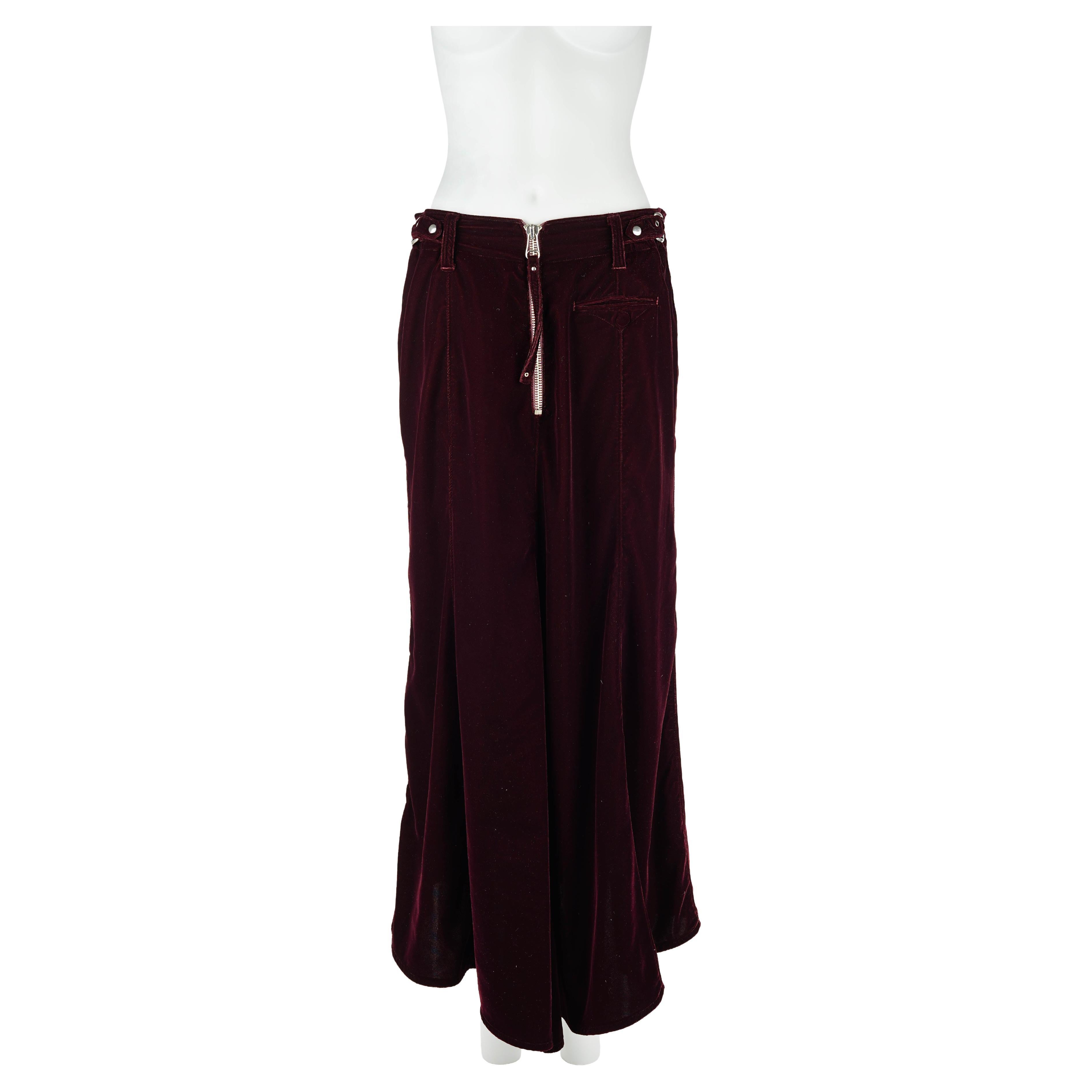 1990s Jean Paul Gaultier Burgundy Velvet Maxi Skirt IT 46 with Zip