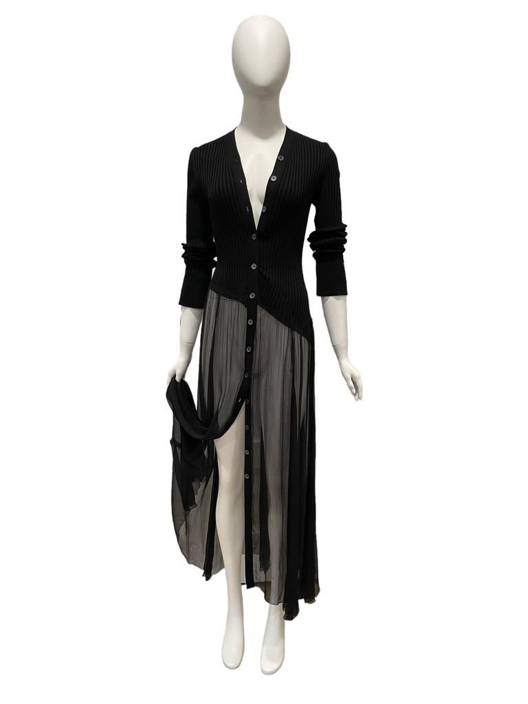 Women's 1990s Jean Paul Gaultier button down long sleeve sweater / sheer shirtdress For Sale