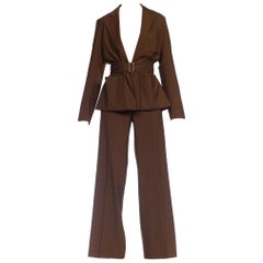 1990S Jean Paul Gaultier Chocolate Brown Light Weight Wool Pant Suit With Drawst