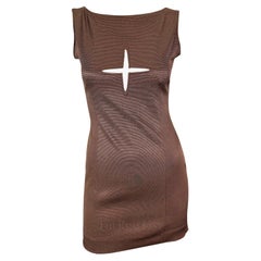 Retro 1990s Jean Paul Gaultier Copper Sleeveless Cut-Out Ribbed Bodycon Mini Dress