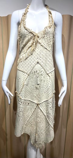 1990s Jean Paul Gaultier Cream Suede Cut Out Halter Dress