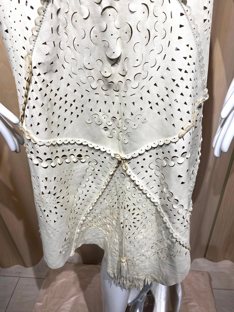 ivory jean paul gaultier dress 2000 Femme Laser-Cut Suede Halter For Sale at 1stDibs Marion cotillard