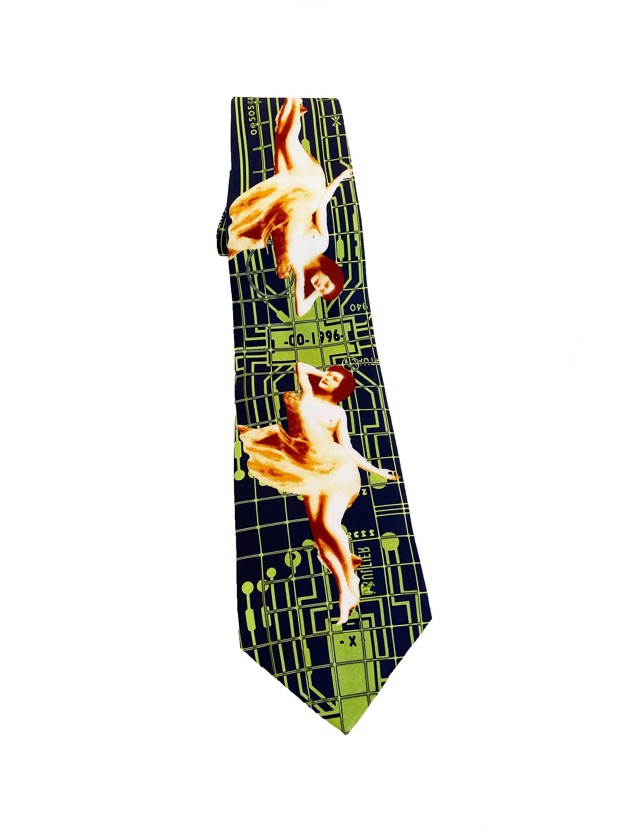 Jean Paul Gaultier - Cravate épinglée imprimée Cyber des années 1990 Excellent état à Austin, TX