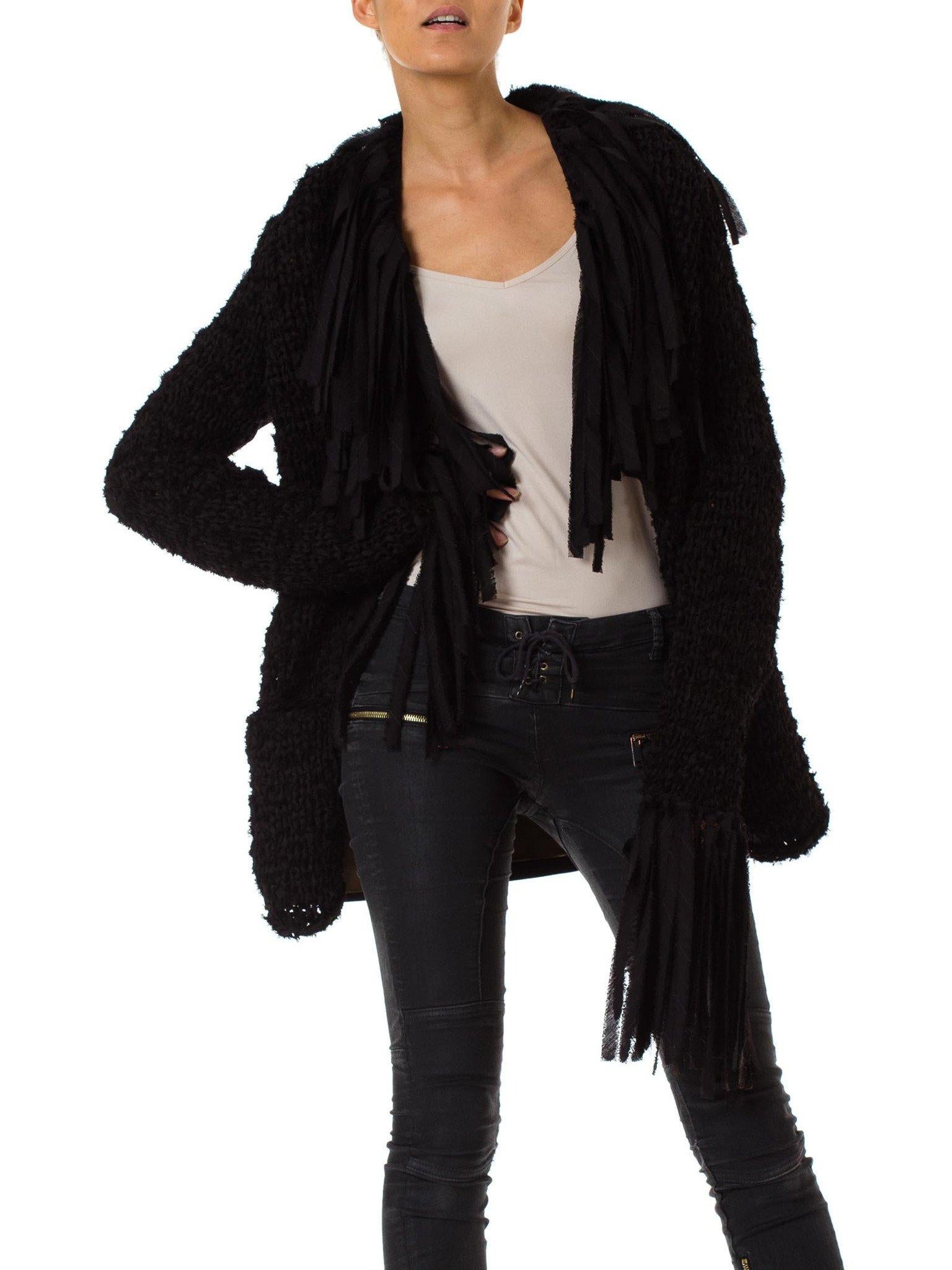 1990S JEAN PAUL GAULTIER Dark Grey Wool Crochet Macrame Jacket With Fringe In Excellent Condition In New York, NY