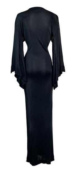 1990's Jean Paul Gaultier Elvira Slinky Kimono Plunging Black Long Dress