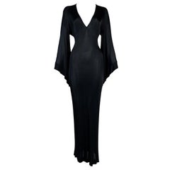 1990er Jean Paul Gaultier Elvira Slinky Kimono Tief ausgeschnittenes schwarzes langes Kleid