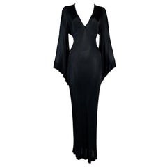 1990's Jean Paul Gaultier Elvira Slinky Kimono Plunging Black Long Dress