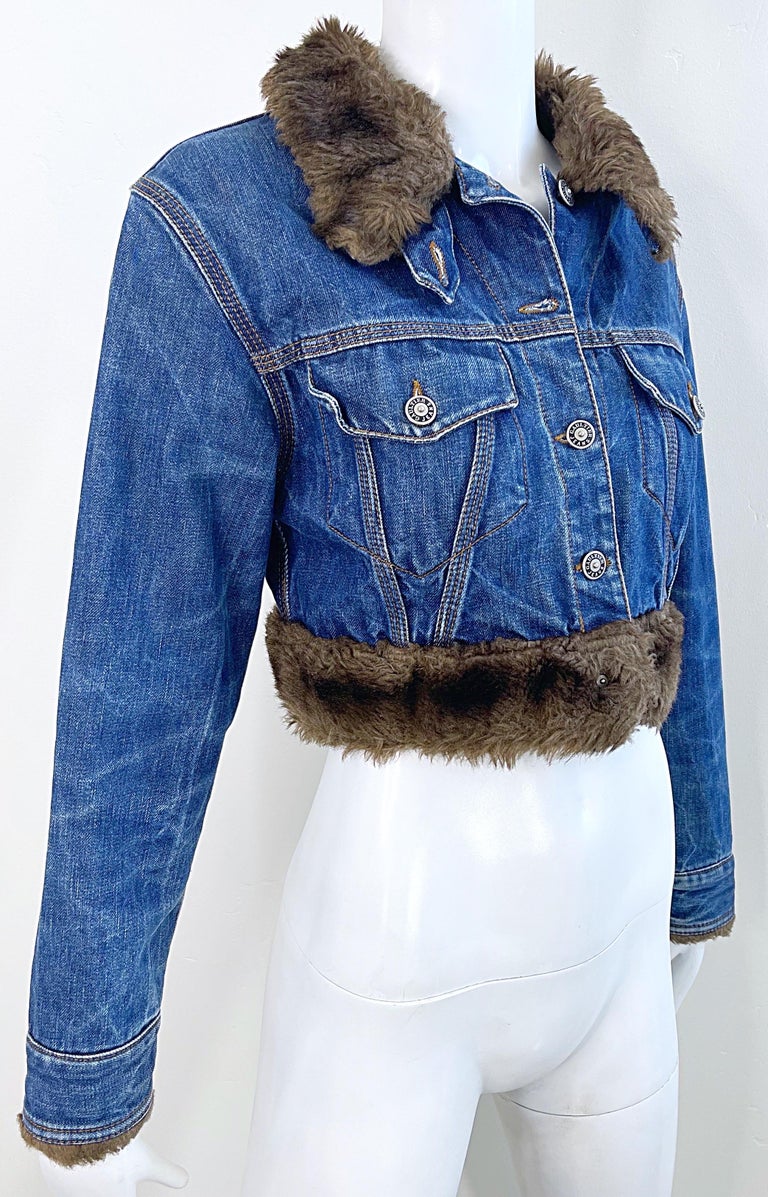 1990s Jean Paul Gaultier Faux Fur Denim Aviator Bomber Vintage 90s 